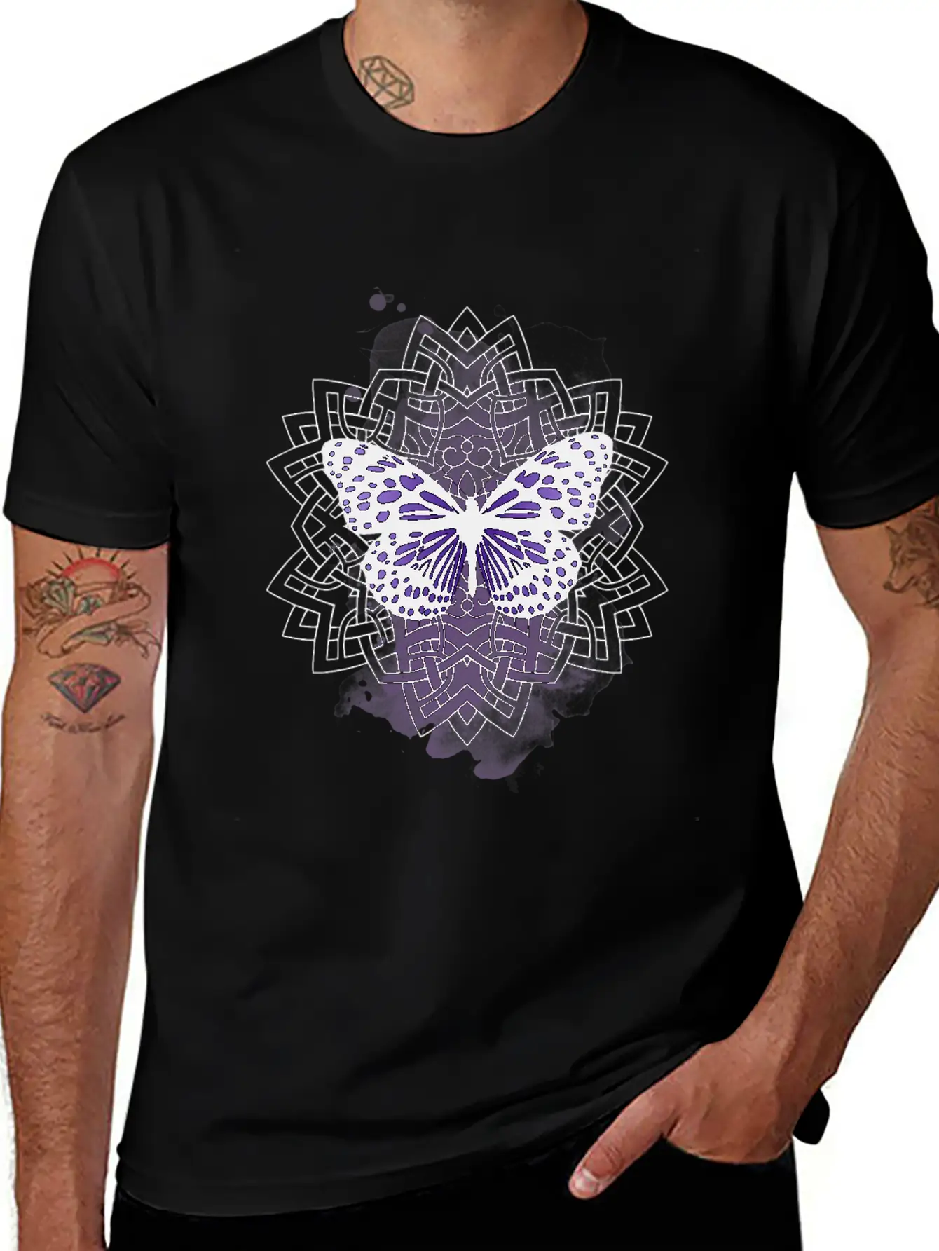 Purple Butterfly With Mandala Soft Cotton Short Sleeve Tee – Unisex Wardrobe Staple