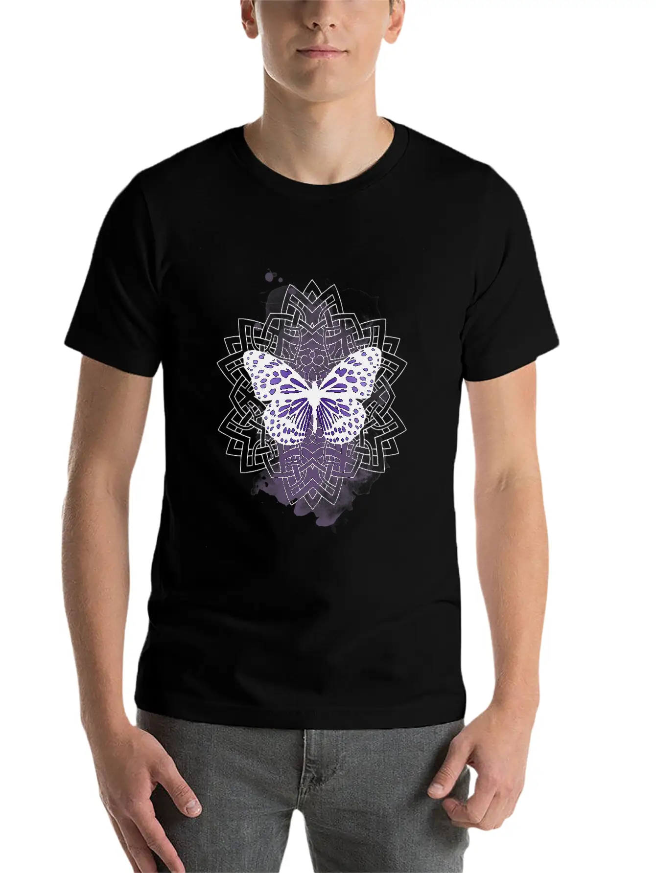 Purple Butterfly With Mandala Soft Cotton Short Sleeve Tee – Unisex Wardrobe Staple