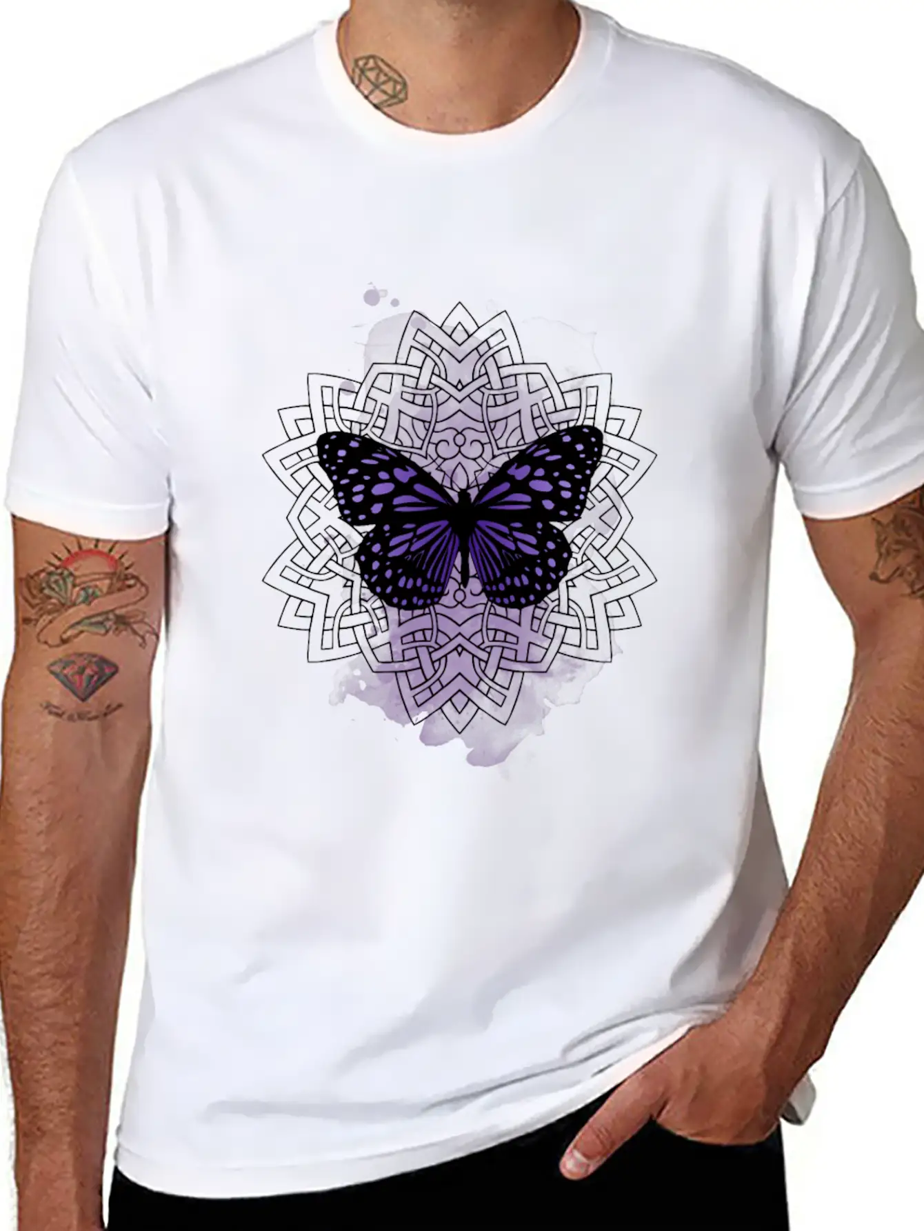 Purple Butterfly With Mandala Soft Cotton Short Sleeve Tee – Unisex Wardrobe Staple