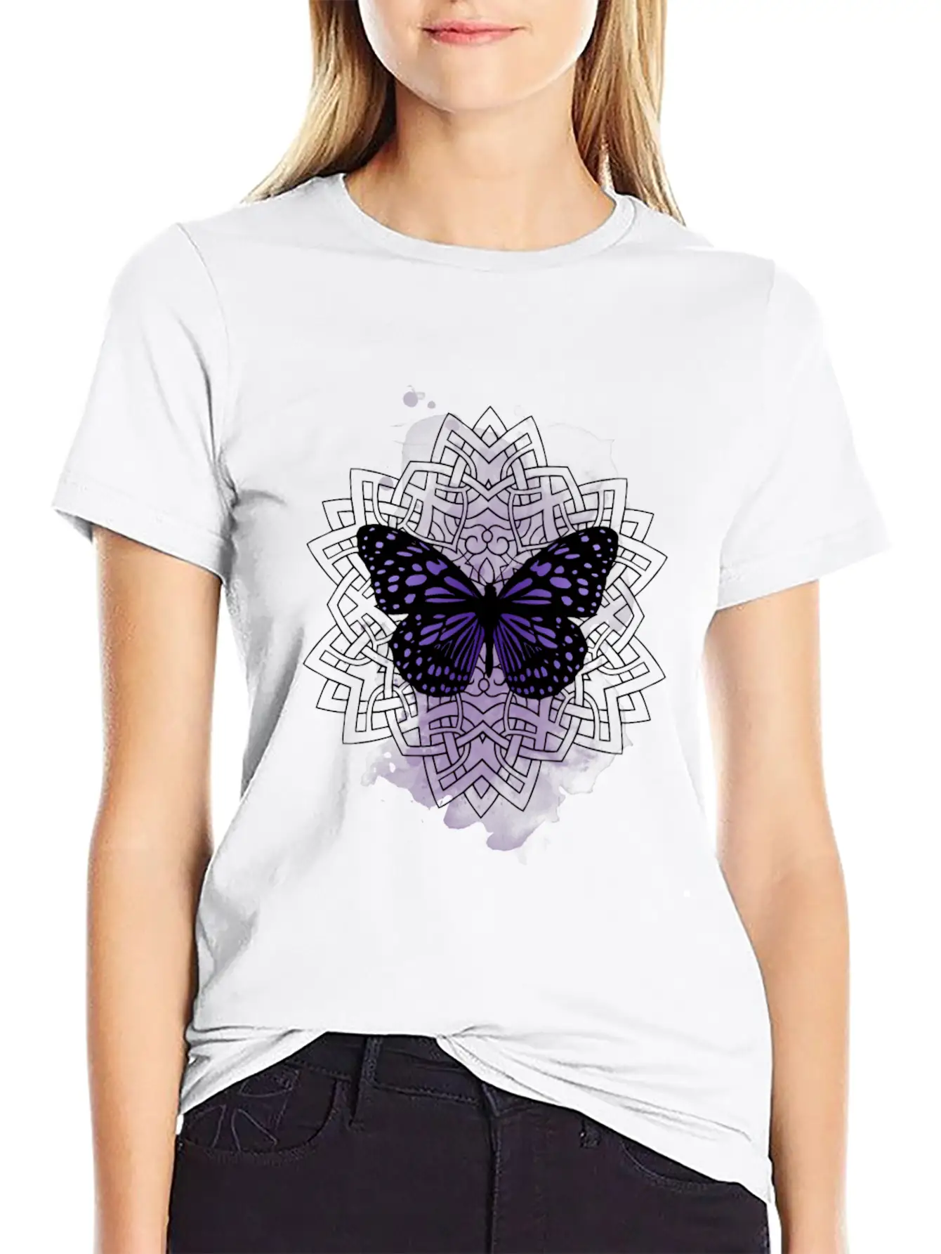 Purple Butterfly With Mandala Soft Cotton Short Sleeve Tee – Unisex Wardrobe Staple