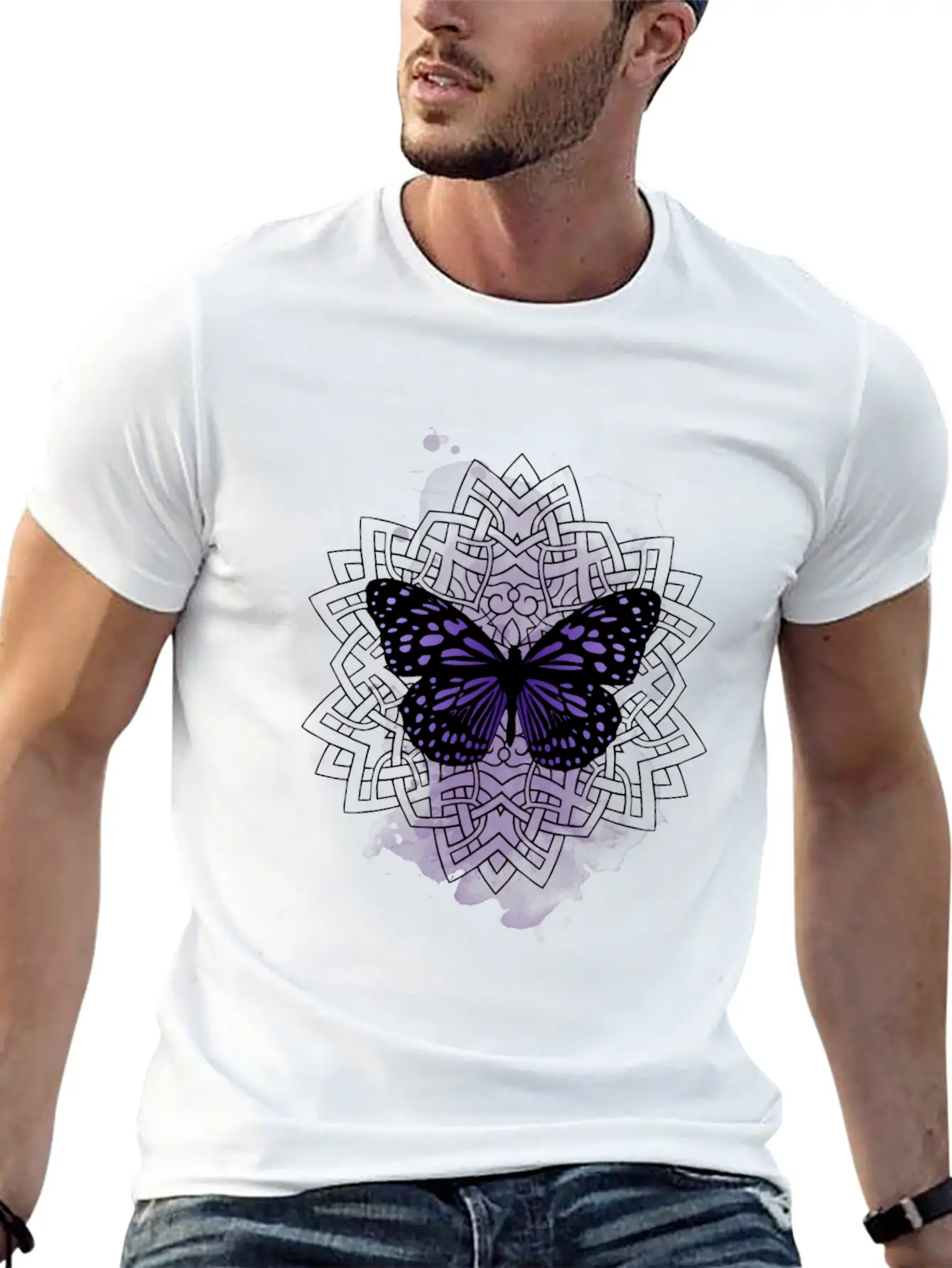 Purple Butterfly With Mandala Soft Cotton Short Sleeve Tee – Unisex Wardrobe Staple