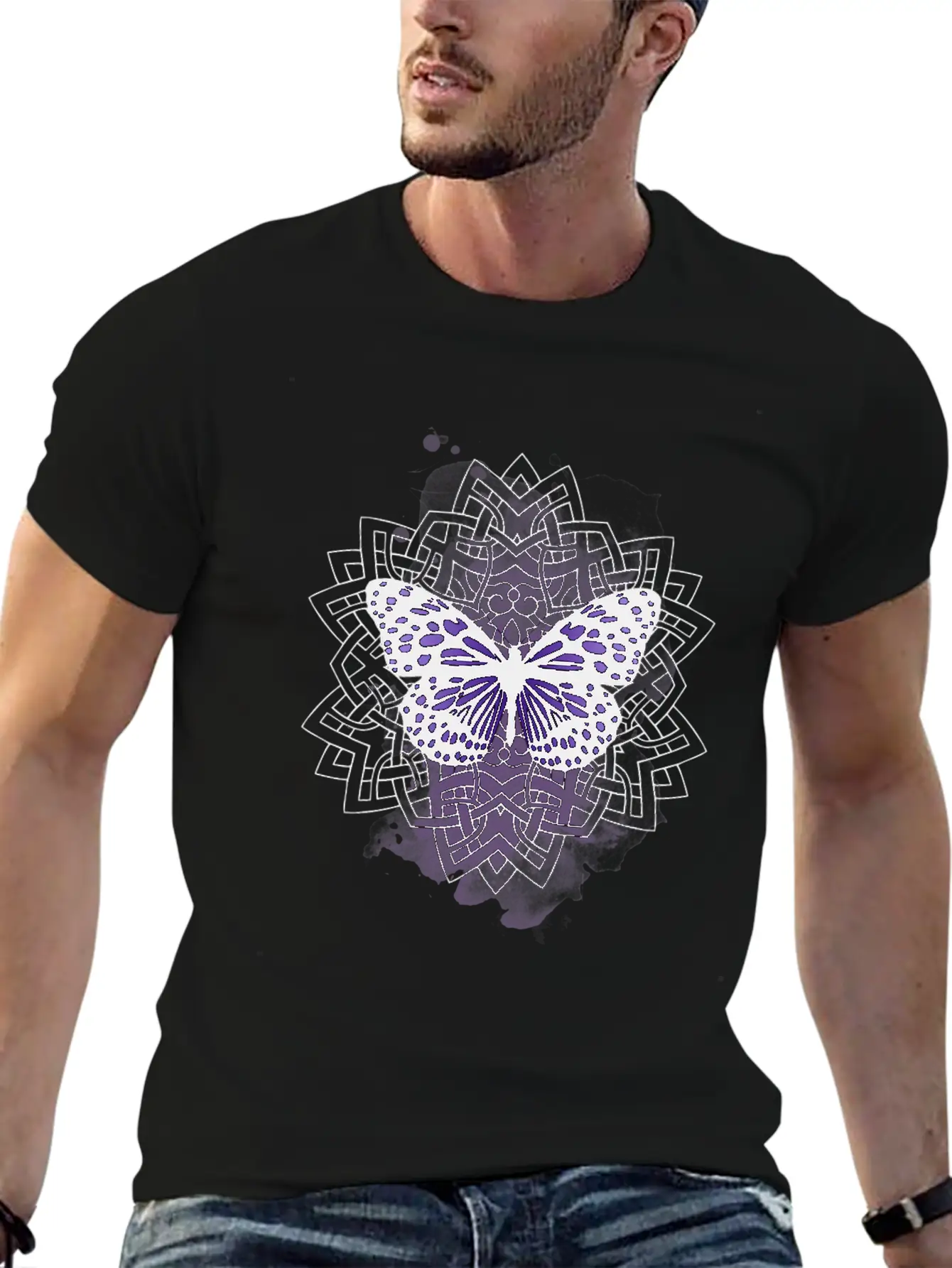 Purple Butterfly With Mandala Soft Cotton Short Sleeve Tee – Unisex Wardrobe Staple