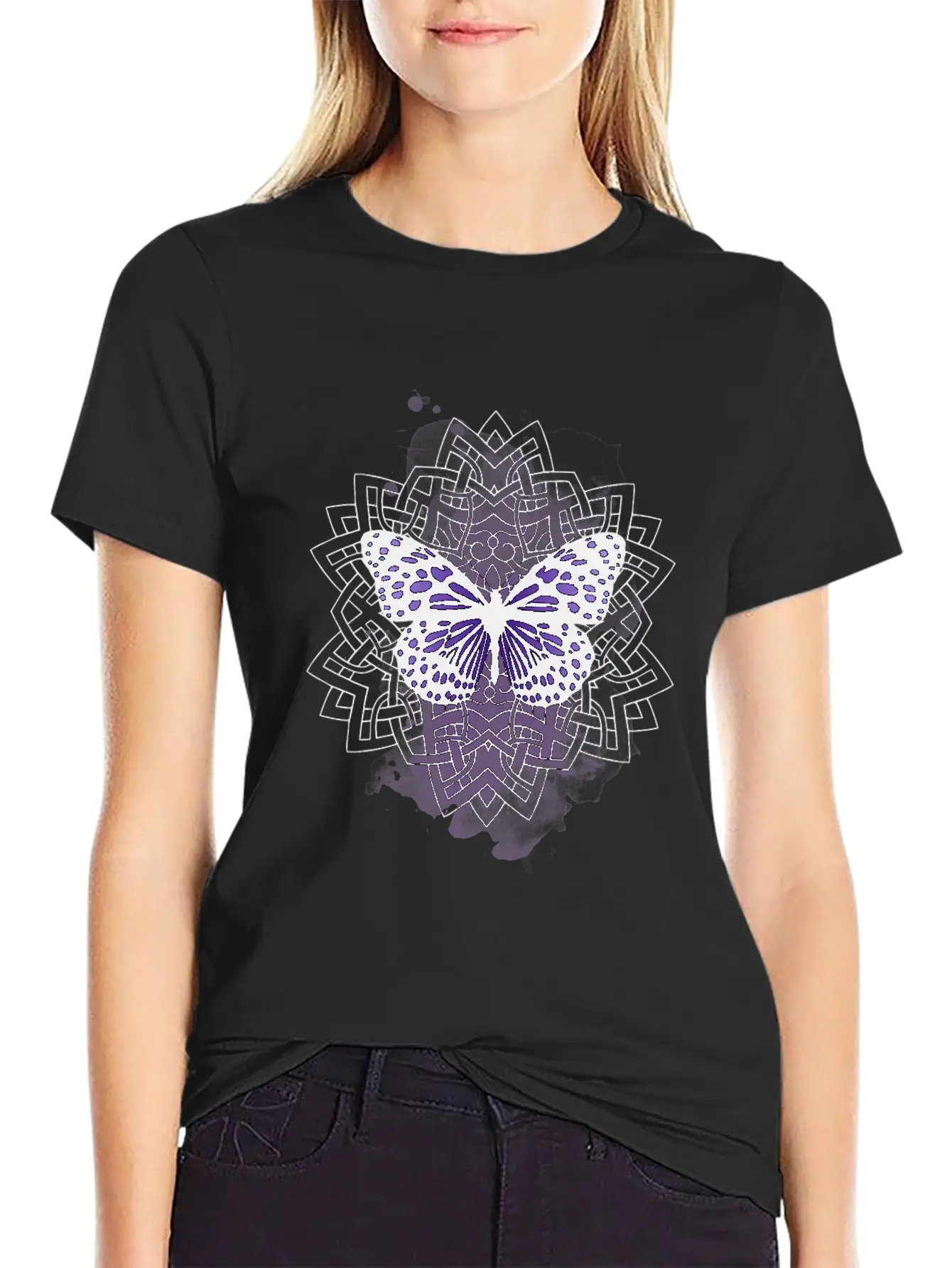 Purple Butterfly With Mandala Soft Cotton Short Sleeve Tee – Unisex Wardrobe Staple