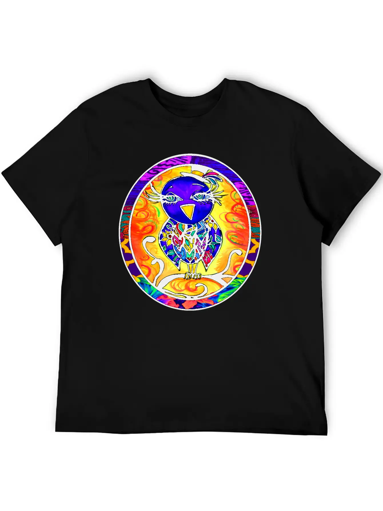 Purple Floral Bird Oval Essential Cotton Tee For Daily Outfits – Unisex Style