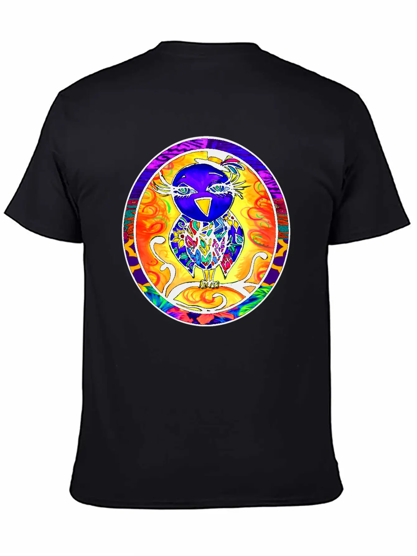 Purple Floral Bird Oval Essential Cotton Tee For Daily Outfits – Unisex Style