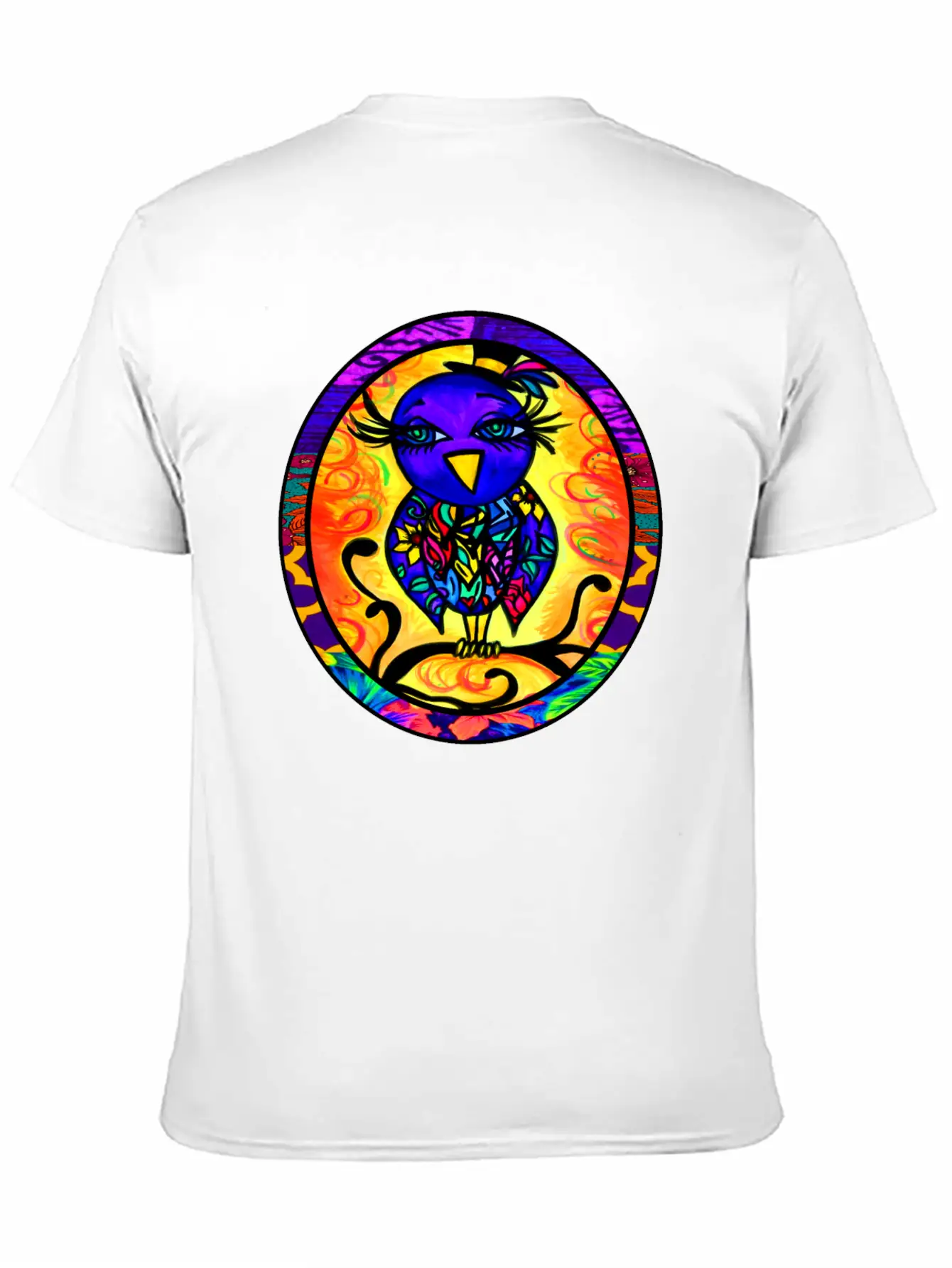 Purple Floral Bird Oval Essential Cotton Tee For Daily Outfits – Unisex Style