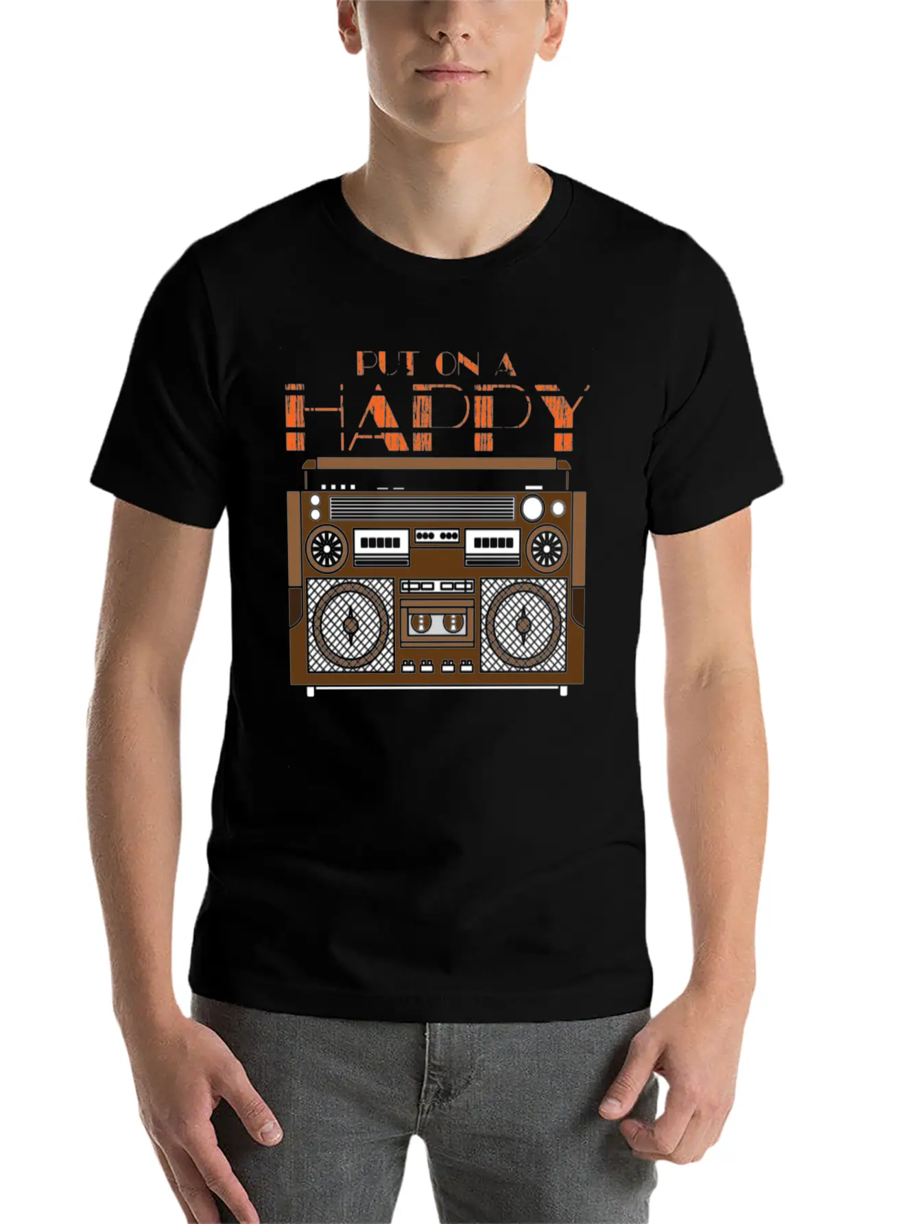 Put On A Happy Song Cassette Design Unisex Casual T-Shirt – Clean Design For Daily Comfort