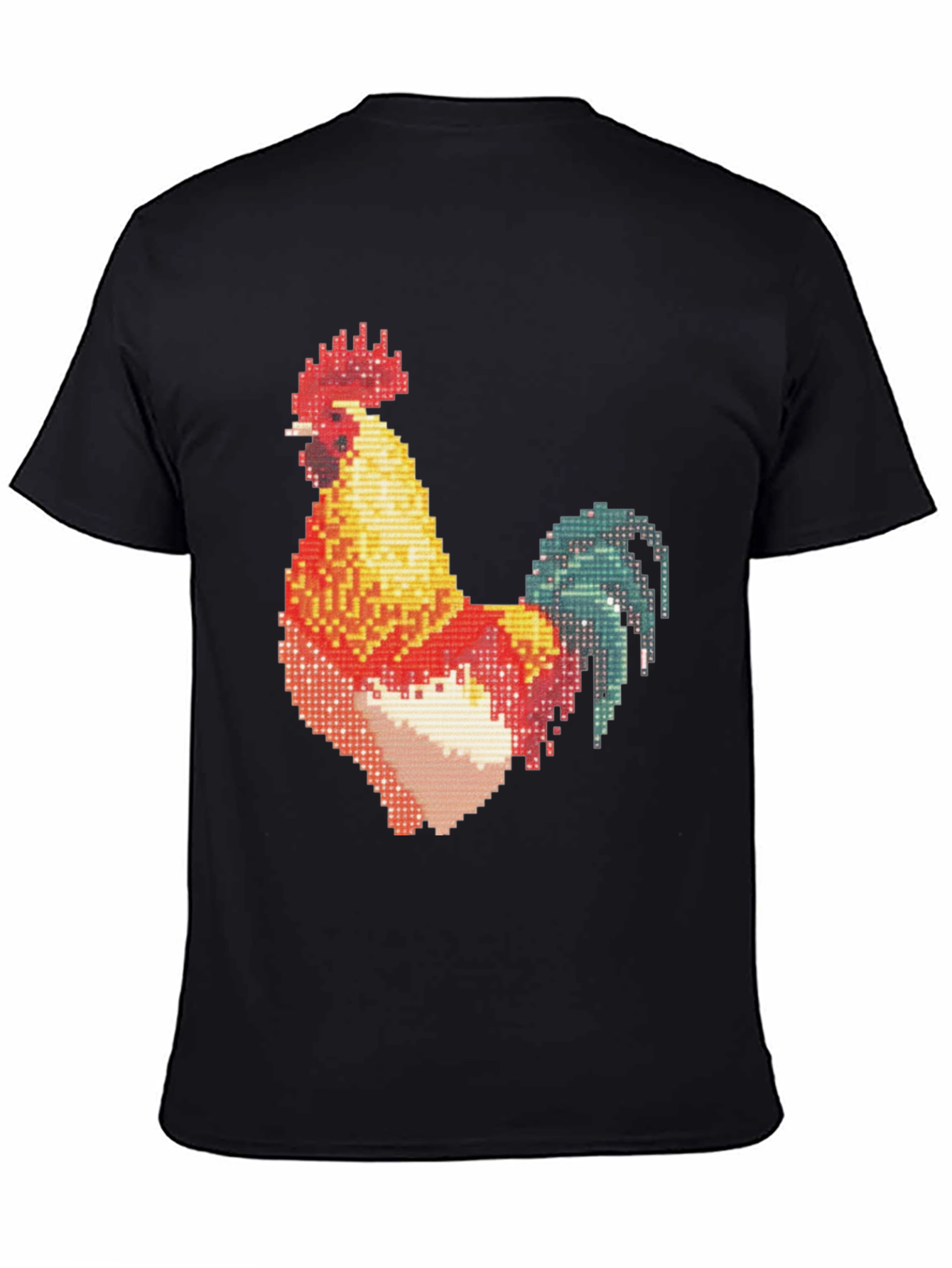 Pixel Rooster Graphic Print Black Tee