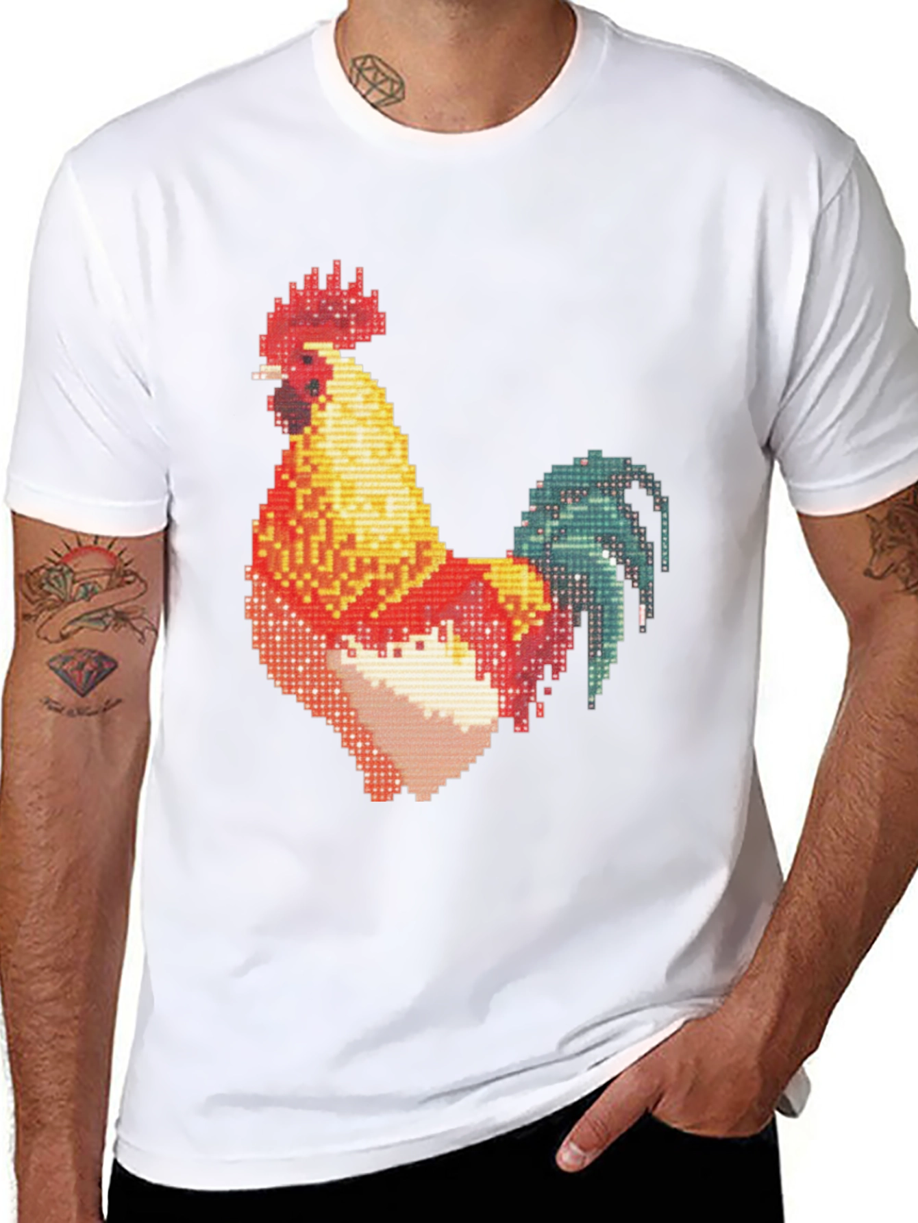 Pixel Rooster Graphic Print Black Tee