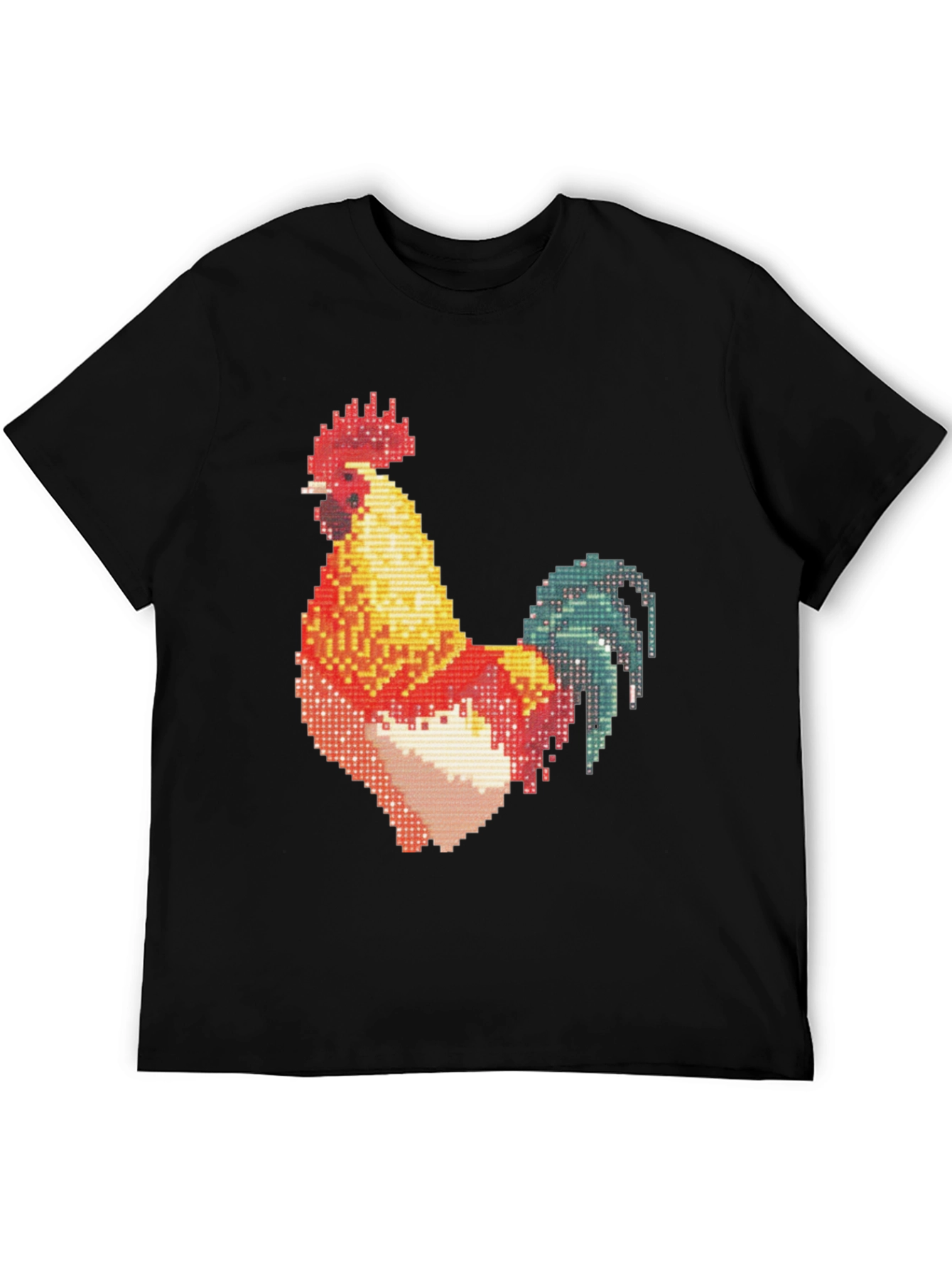 Pixel Rooster Graphic Print Black Tee