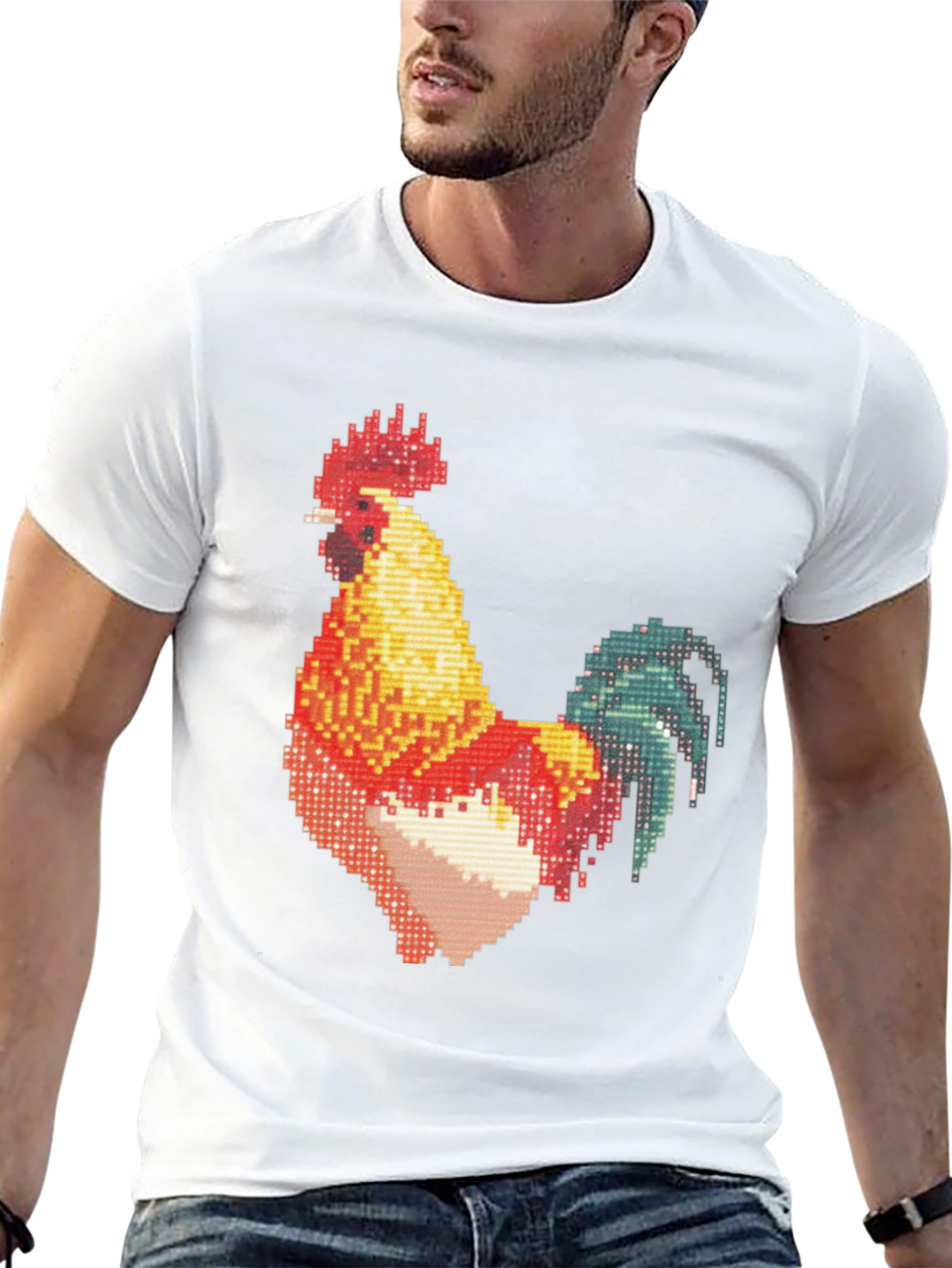 Pixel Rooster Graphic Print Black Tee