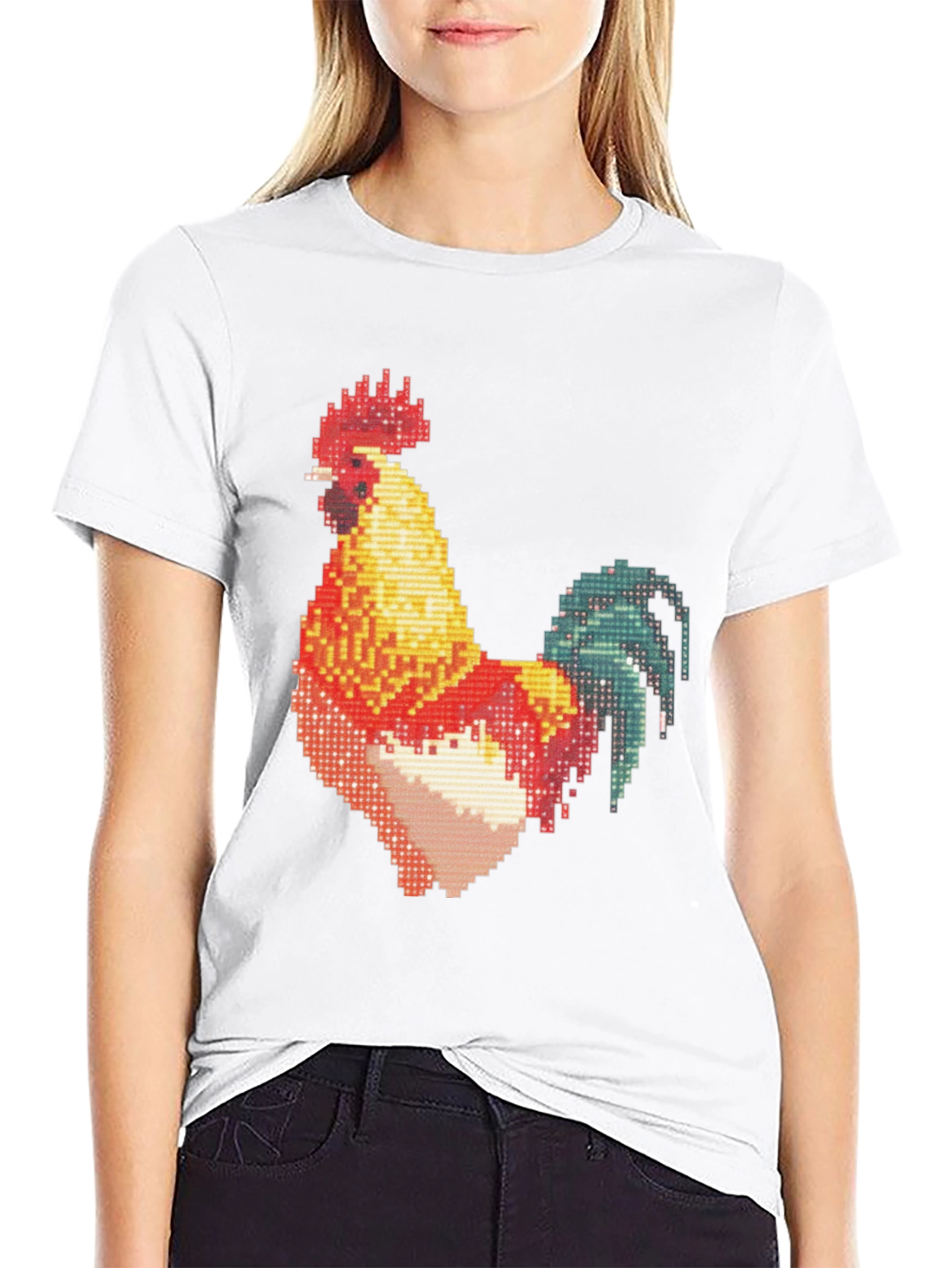 Pixel Rooster Graphic Print Black Tee