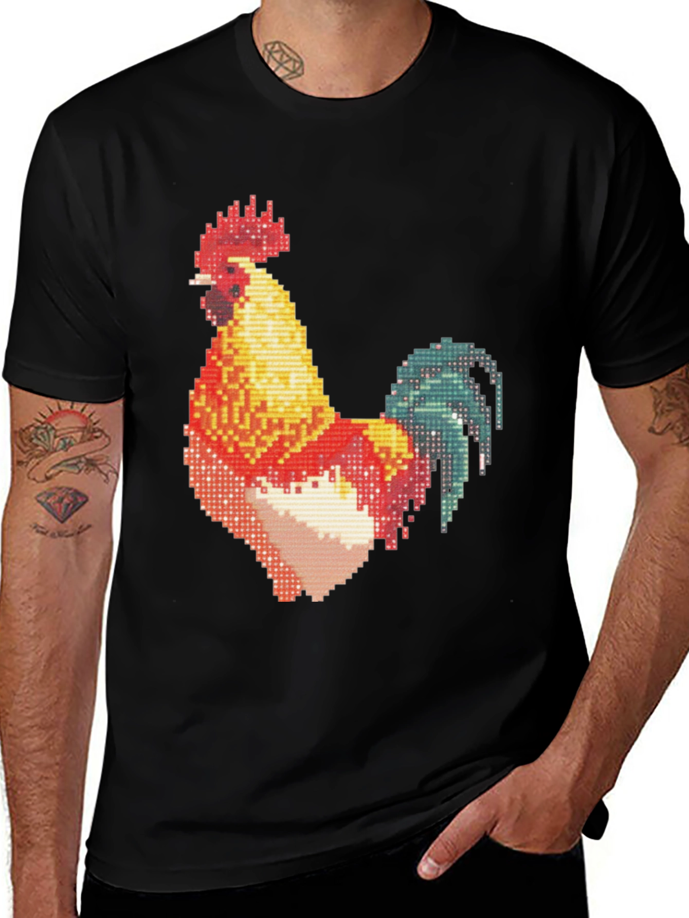 Pixel Rooster Graphic Print Black Tee