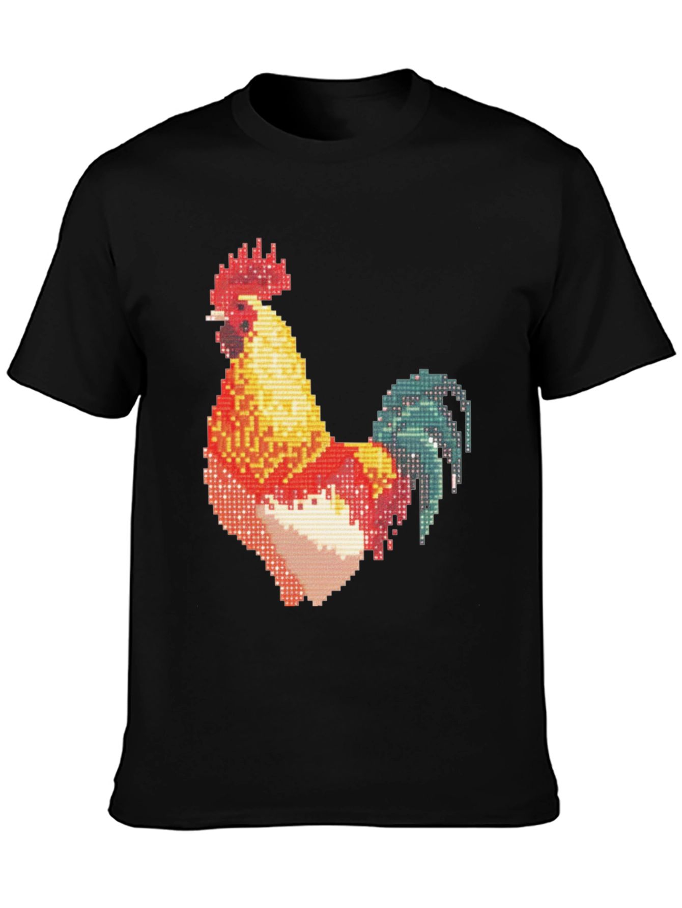 Pixel Rooster Graphic Print Black Tee