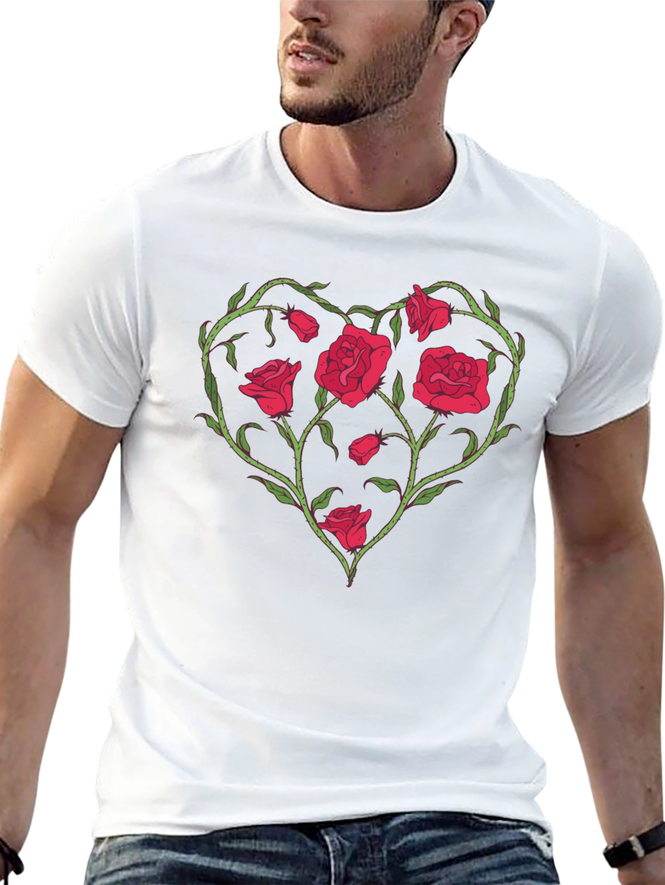 Rose Heart Graphic T-Shirt - Unique Floral Design
