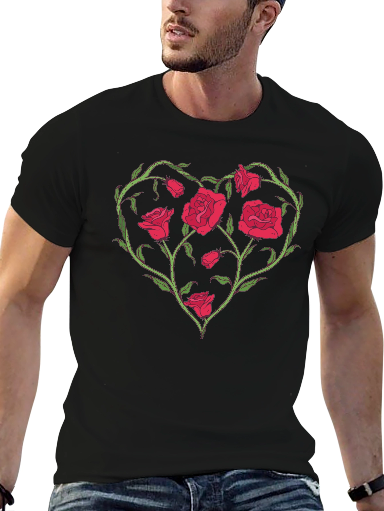 Rose Heart Graphic T-Shirt - Unique Floral Design