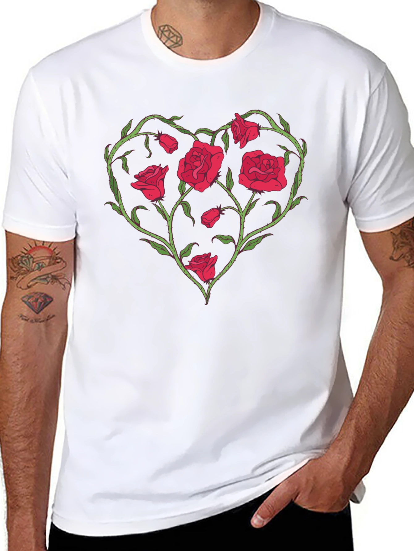 Rose Heart Graphic T-Shirt - Unique Floral Design