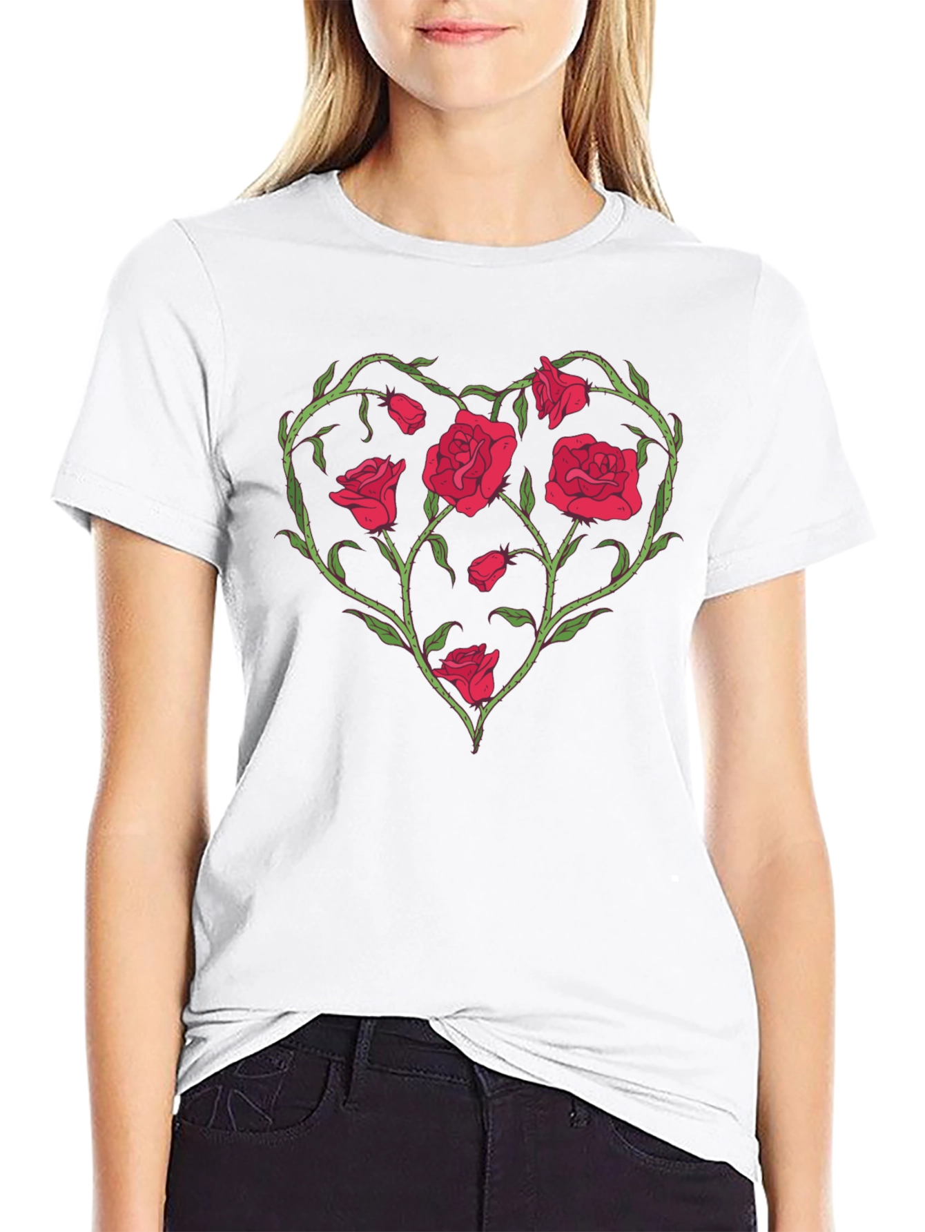 Rose Heart Graphic T-Shirt - Unique Floral Design