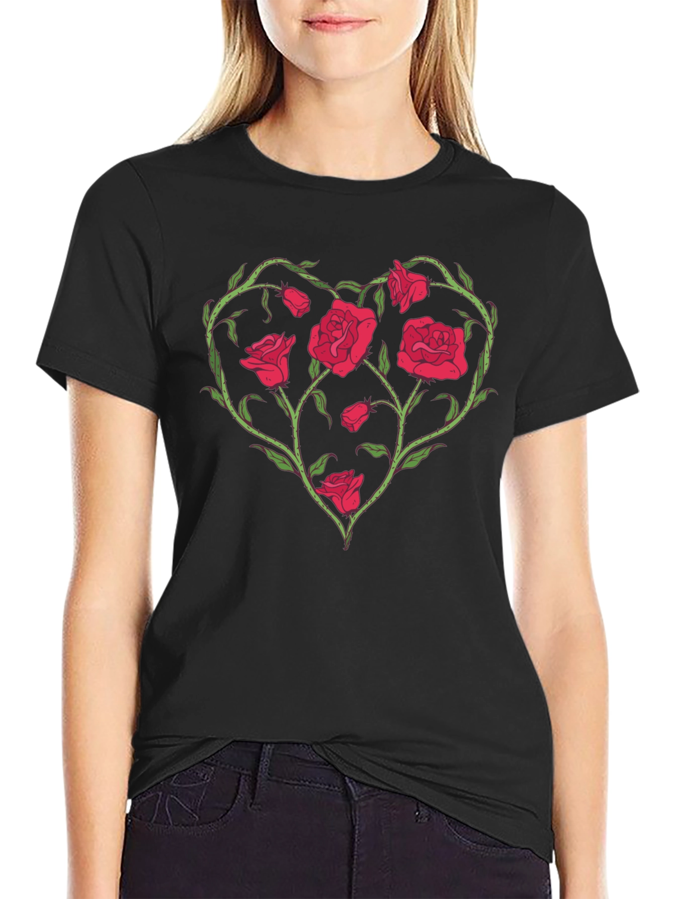 Rose Heart Graphic T-Shirt - Unique Floral Design