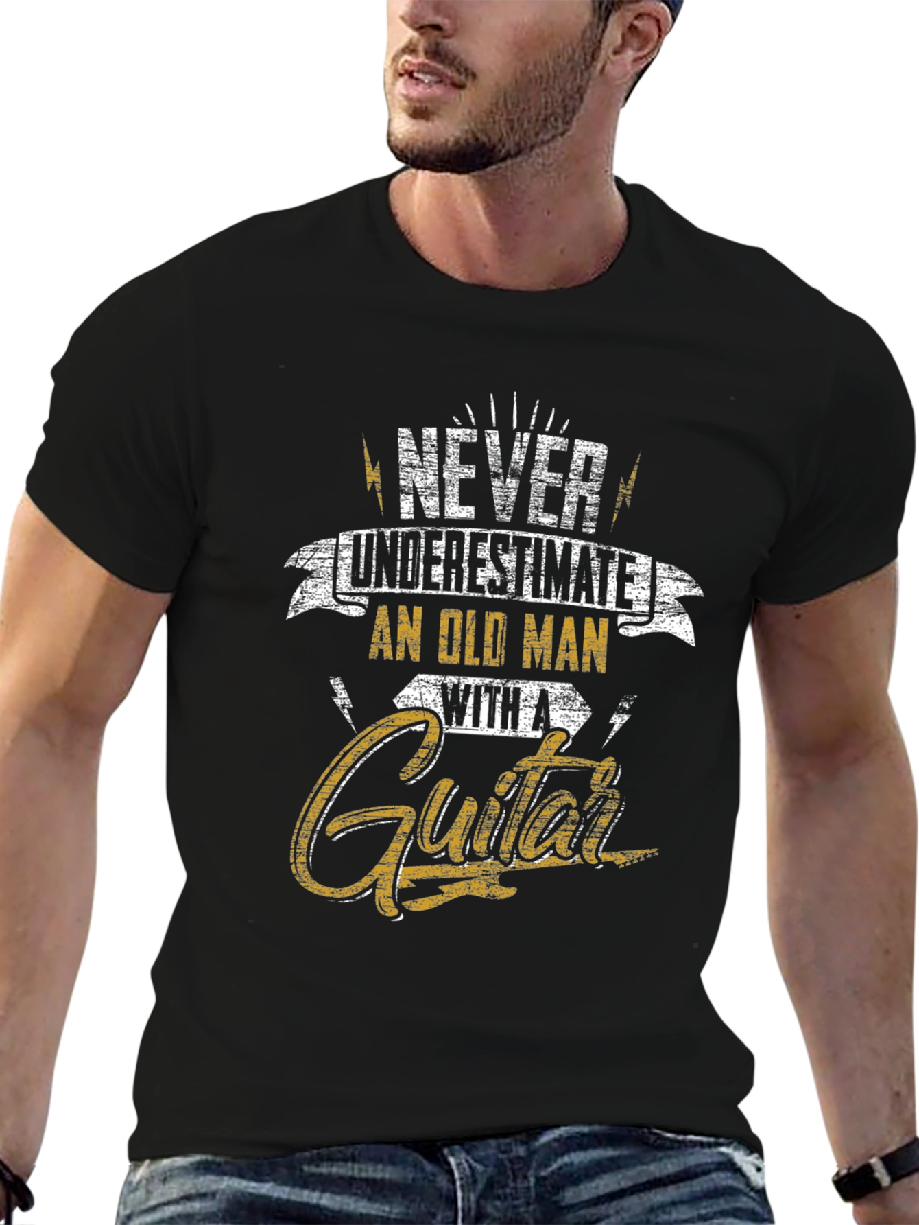 Never Underestimate Old Man Guitar T-Shirt