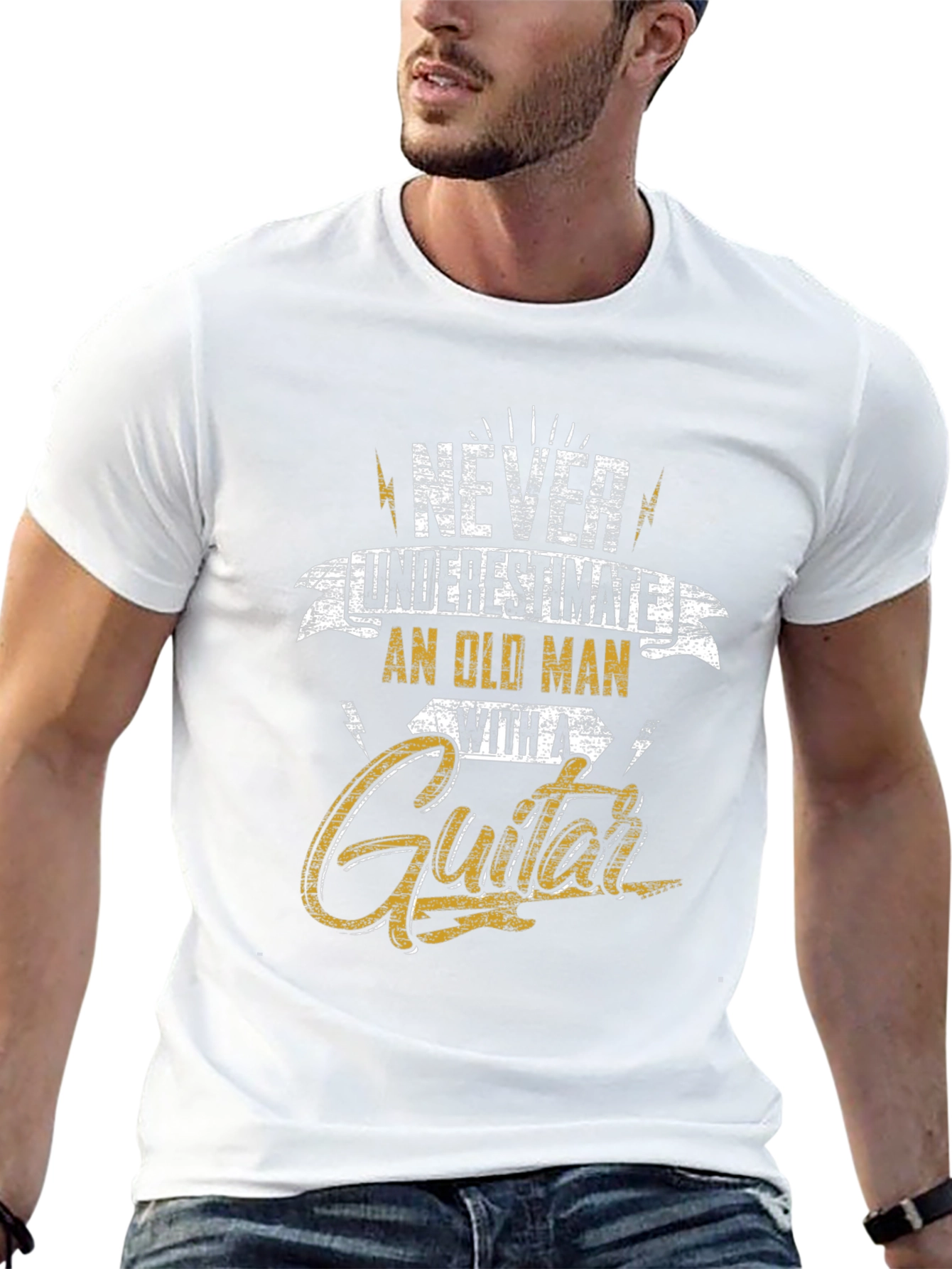 Never Underestimate Old Man Guitar T-Shirt