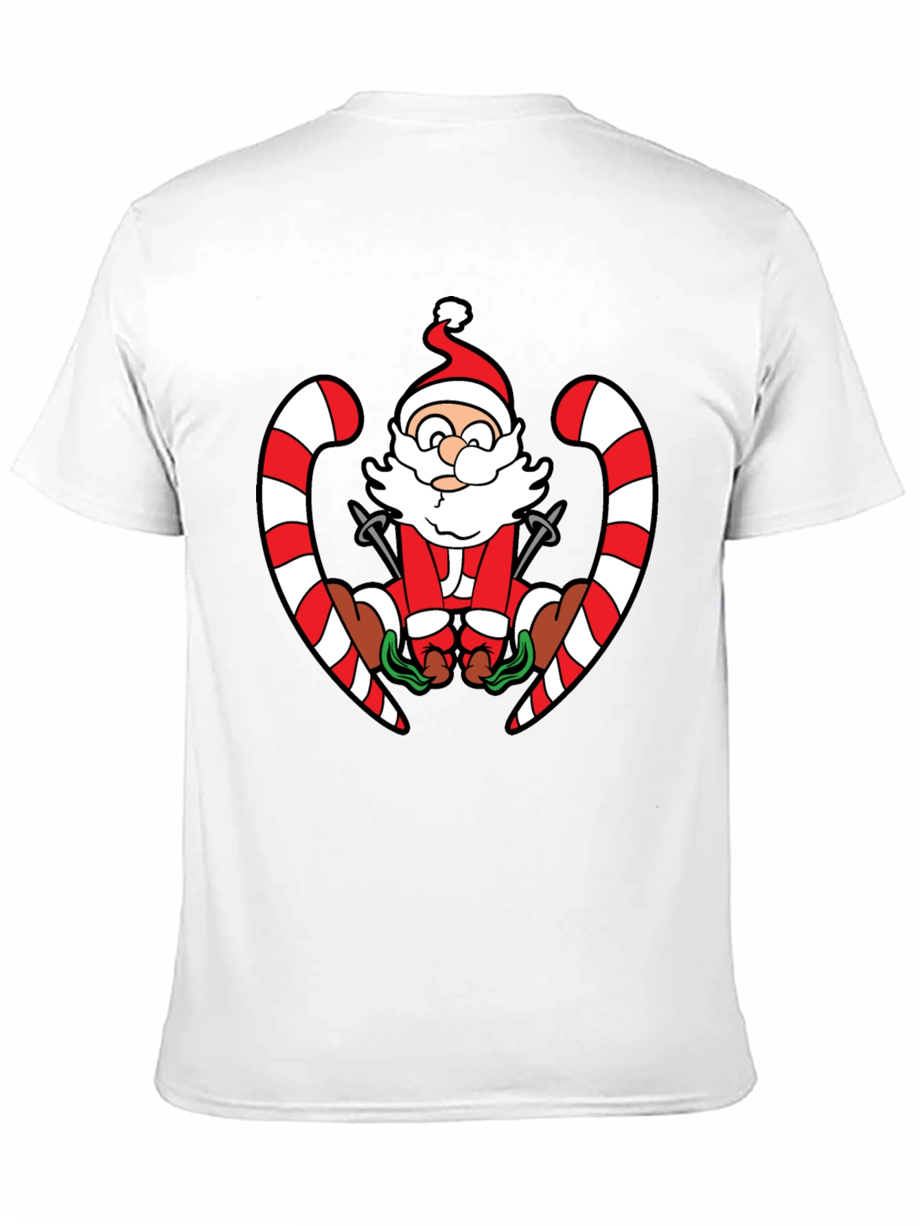 Santa Skiing Candy Cane Black T-Shirt