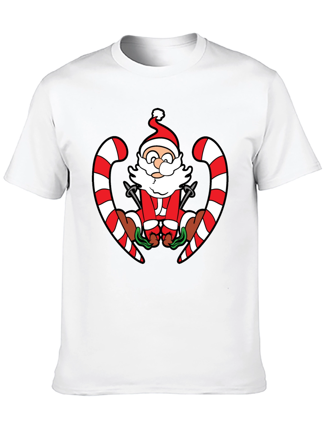 Santa Skiing Candy Cane Black T-Shirt