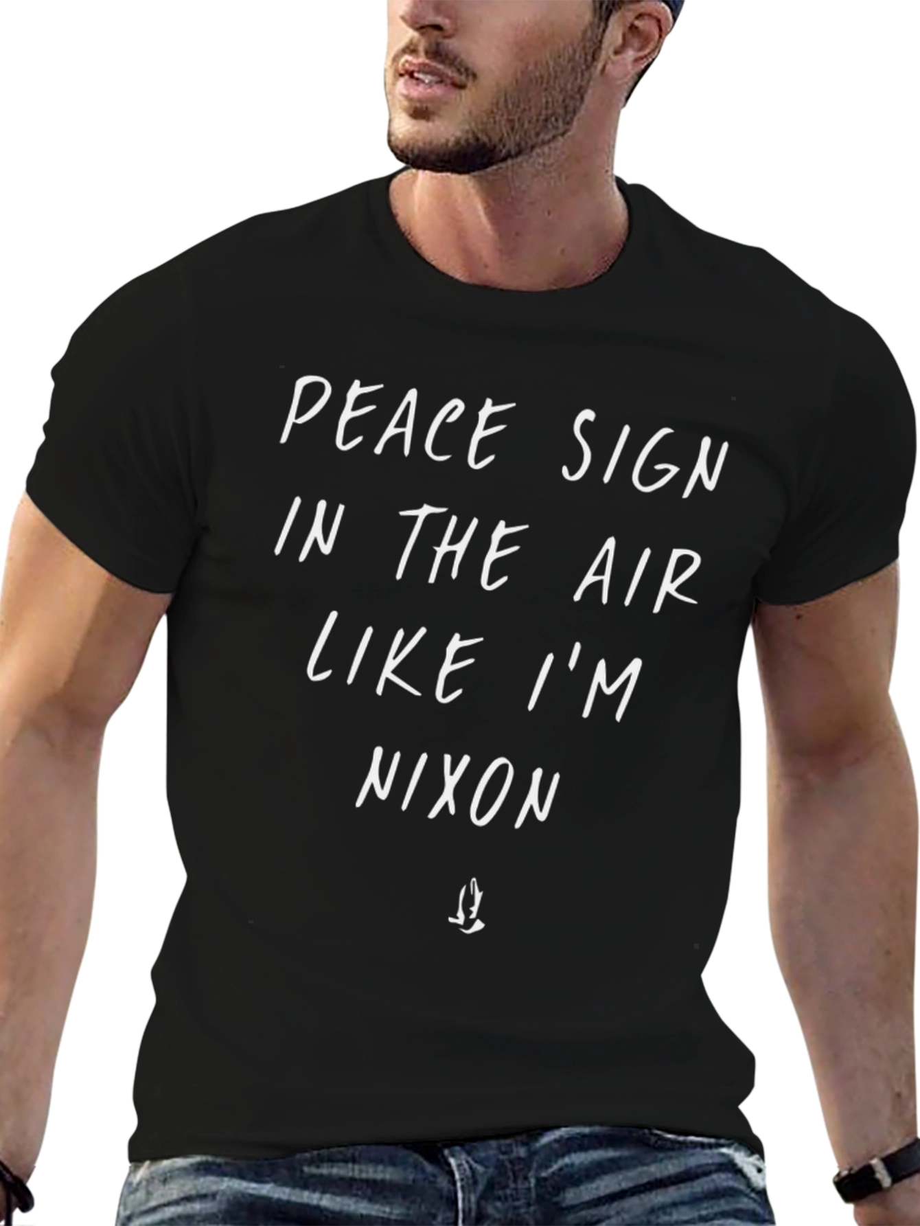 Peace Sign Nixon Black Graphic T-Shirt