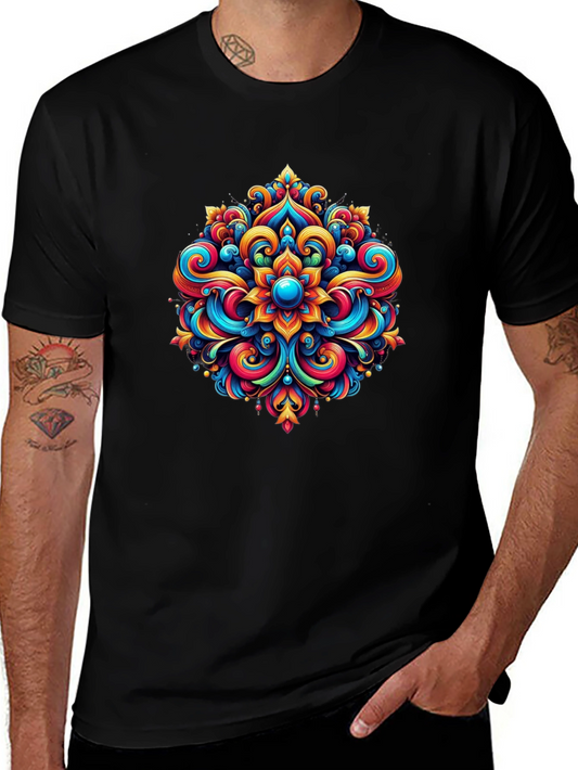 Vibrant Mandala Graphic Tee - Stylish Black T-Shirt