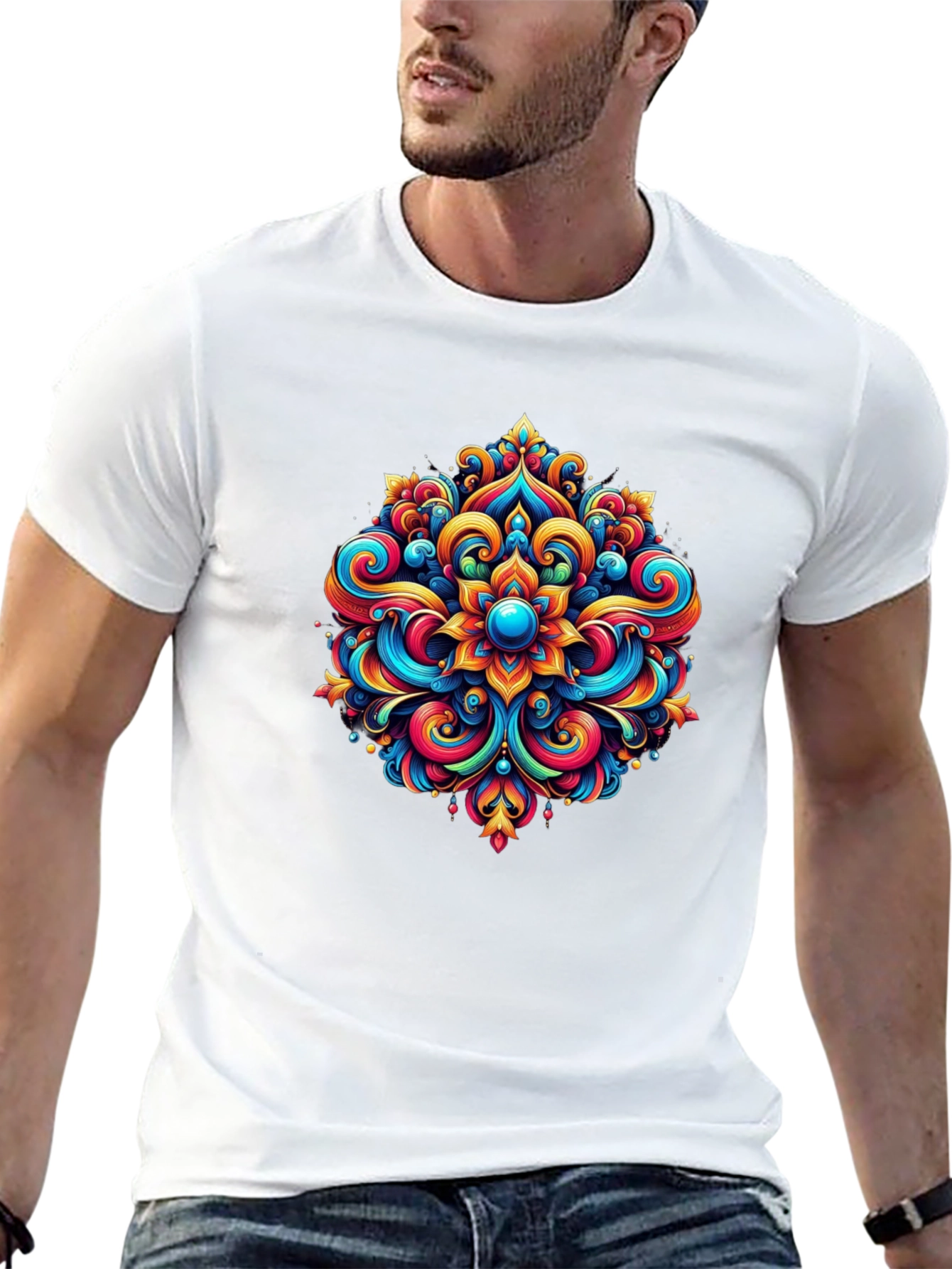 Vibrant Mandala Graphic Tee - Stylish Black T-Shirt