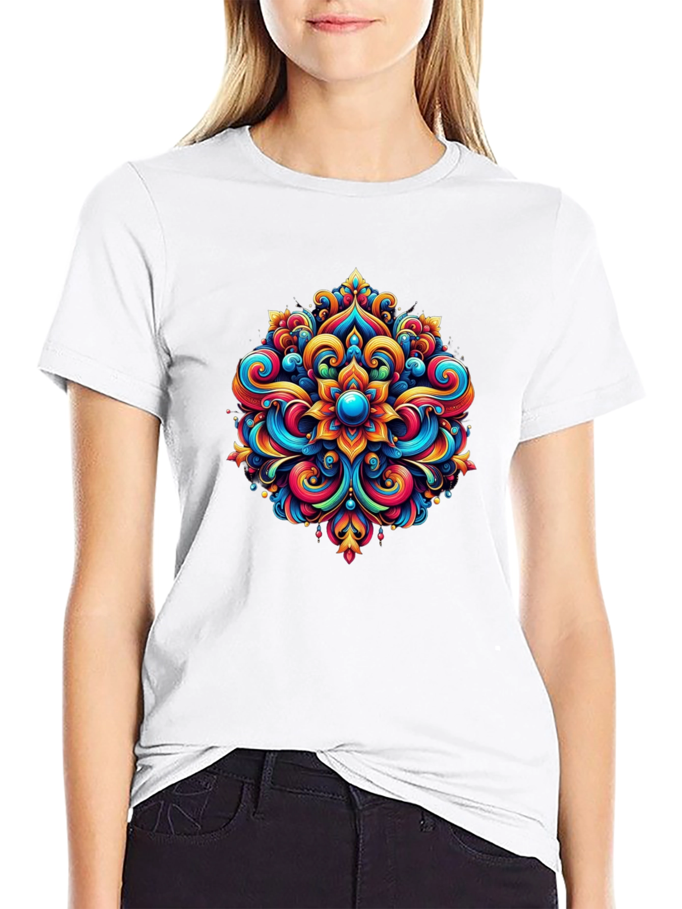 Vibrant Mandala Graphic Tee - Stylish Black T-Shirt