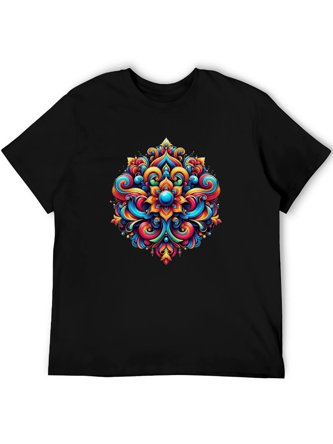 Vibrant Mandala Graphic Tee - Stylish Black T-Shirt