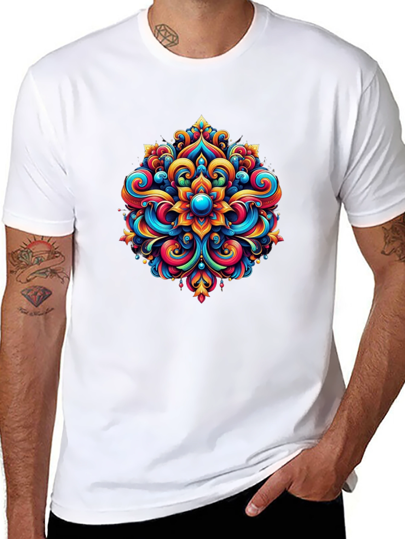 Vibrant Mandala Graphic Tee - Stylish Black T-Shirt
