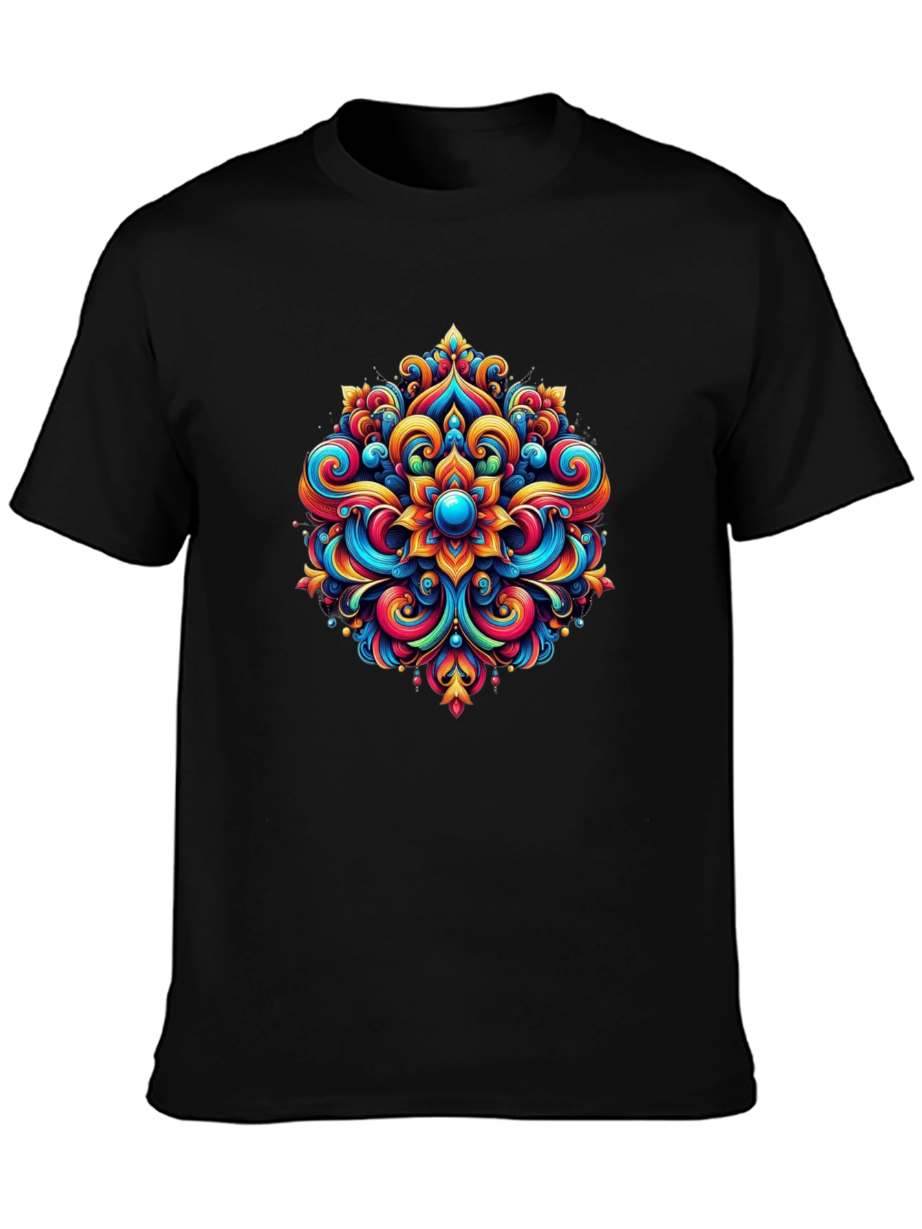 Vibrant Mandala Graphic Tee - Stylish Black T-Shirt