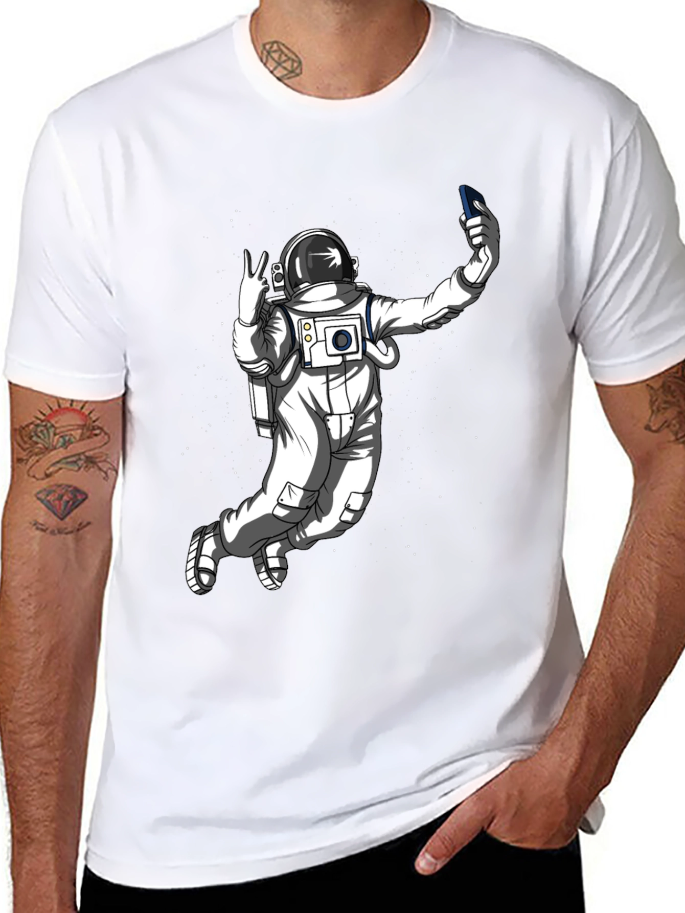 Astronaut Selfie Graphic Tee - Space Adventure