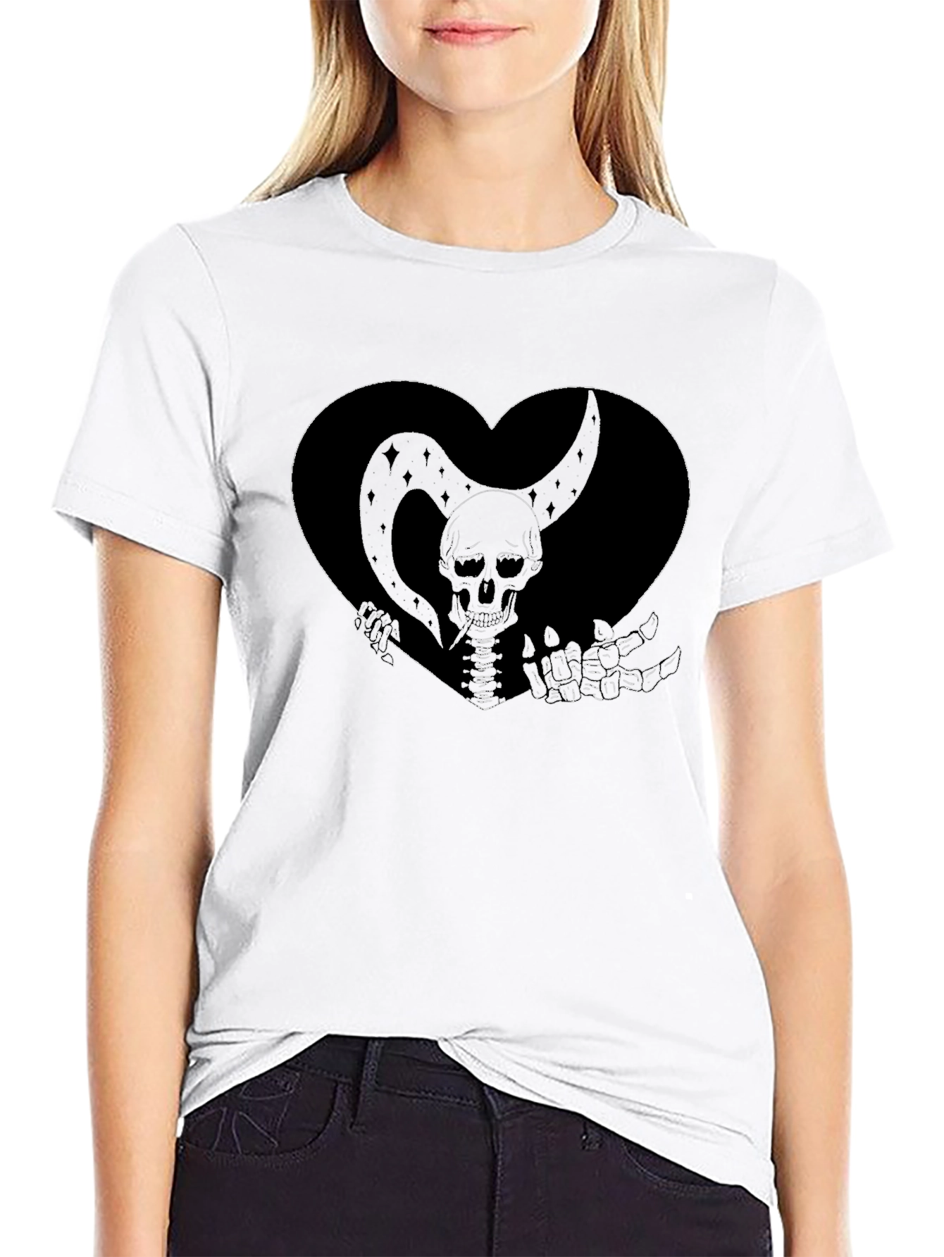 Skeleton Heart Graphic Tee - Gothic Style