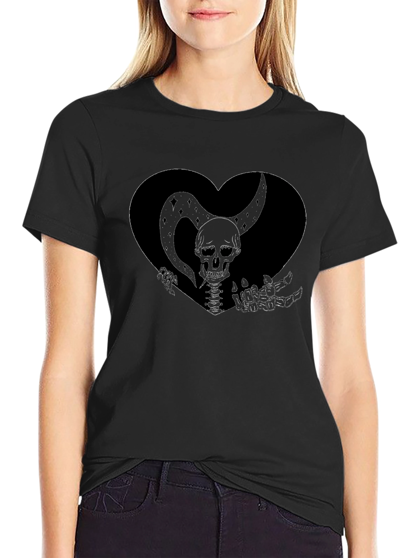Skeleton Heart Graphic Tee - Gothic Style