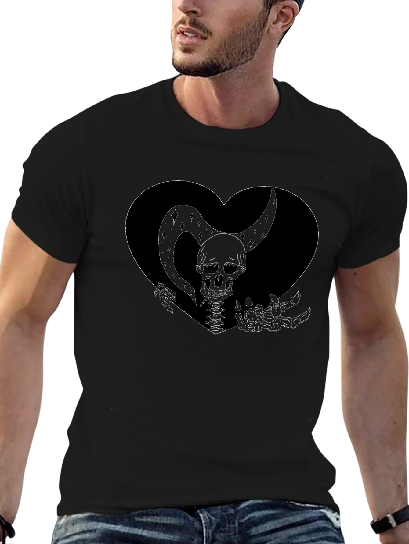 Skeleton Heart Graphic Tee - Gothic Style