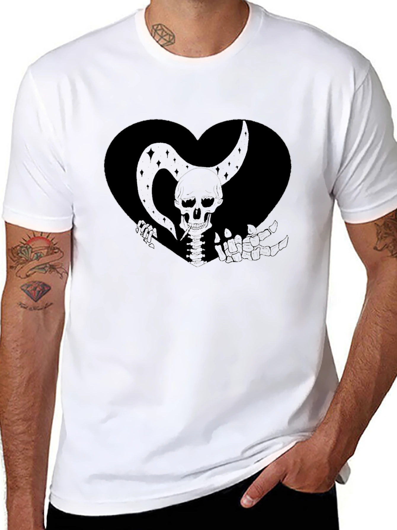 Skeleton Heart Graphic Tee - Gothic Style
