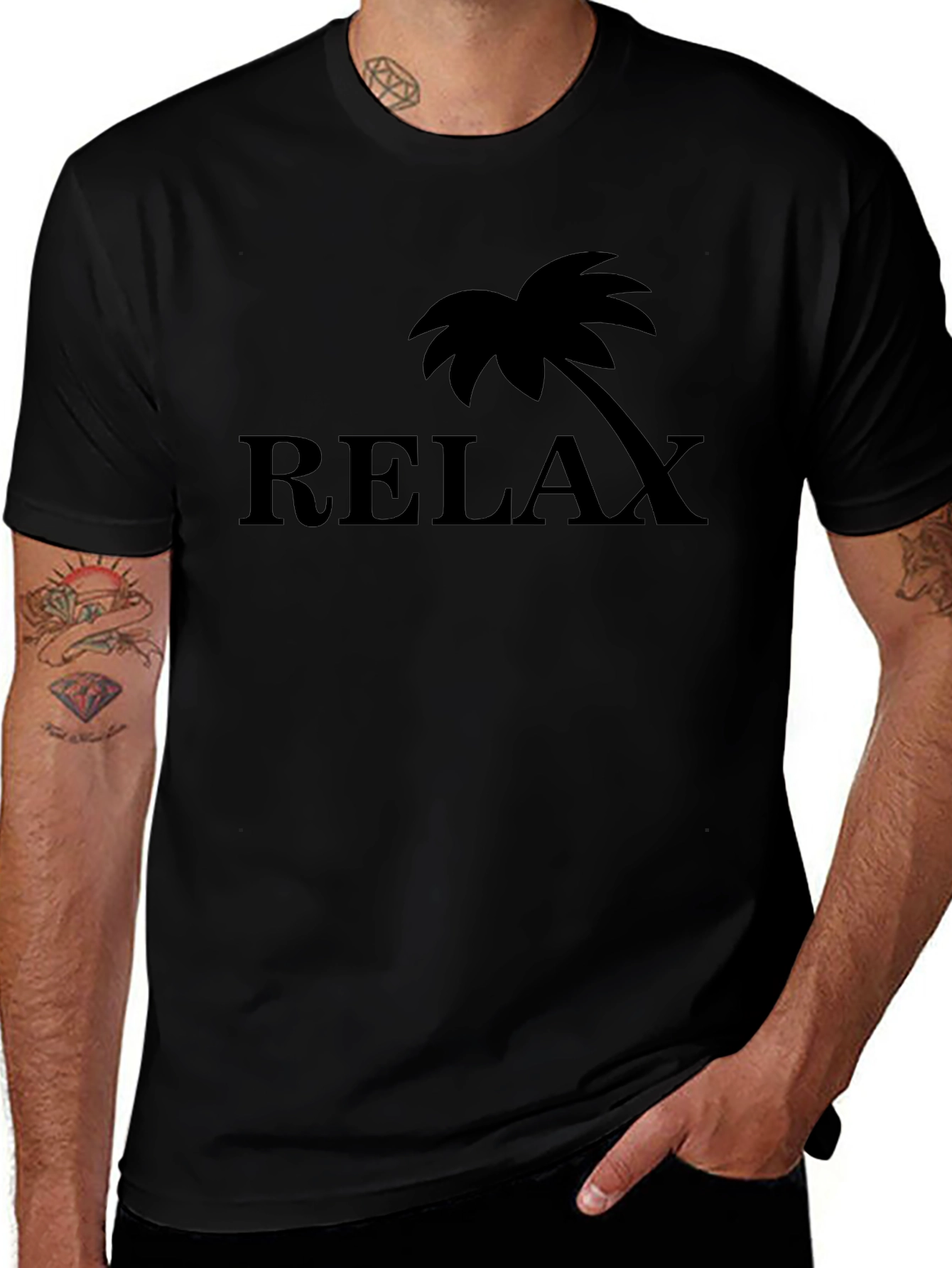 Relax Palm Tree Graphic T-Shirt - Black