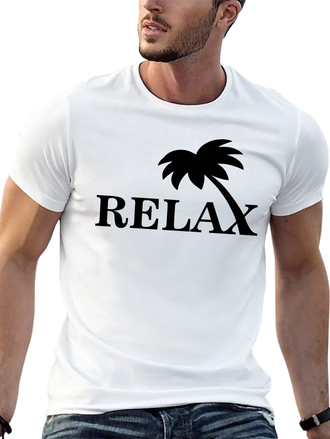 Relax Palm Tree Graphic T-Shirt - Black