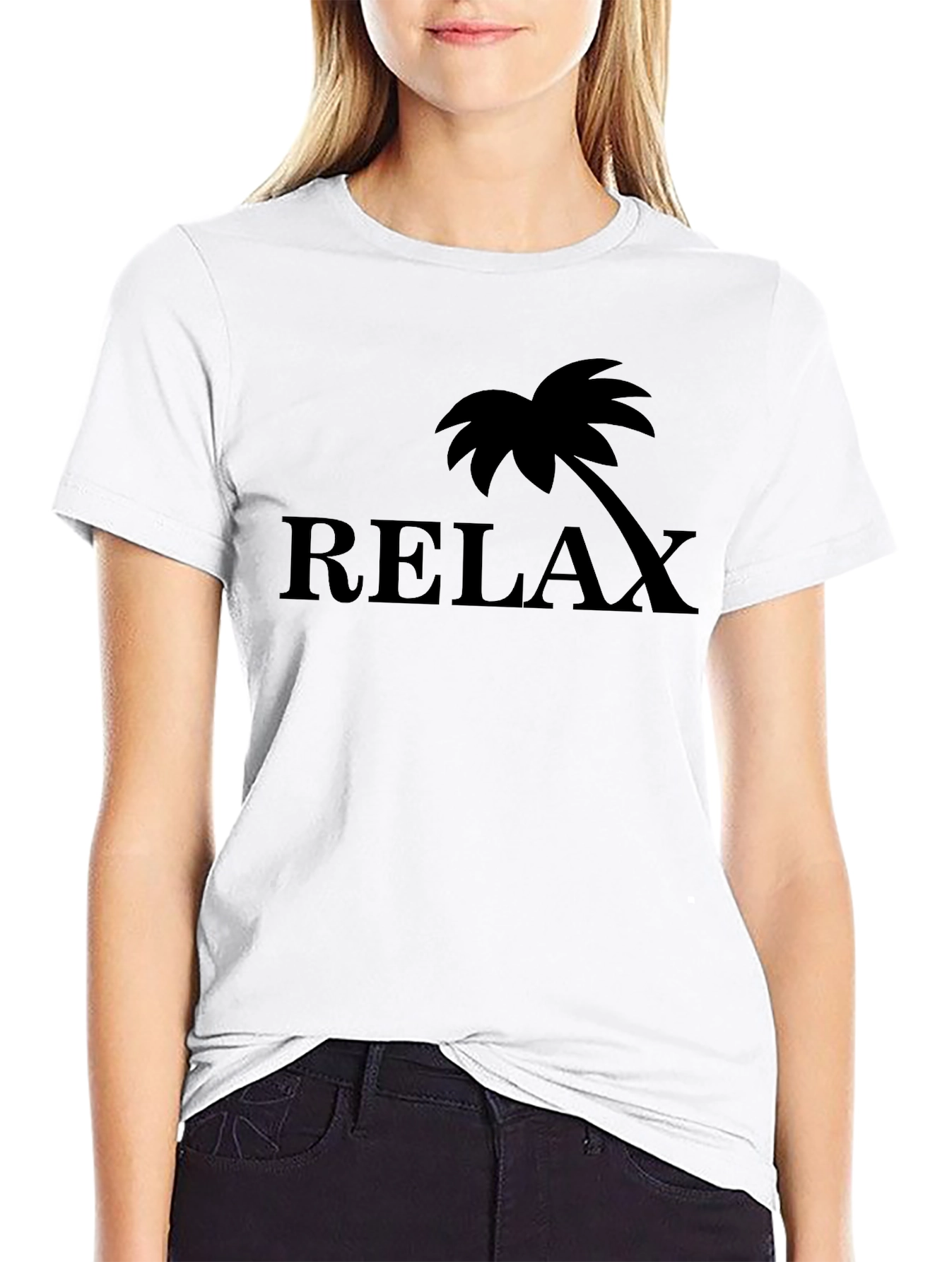 Relax Palm Tree Graphic T-Shirt - Black