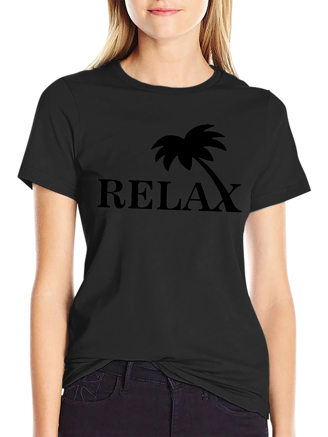Relax Palm Tree Graphic T-Shirt - Black