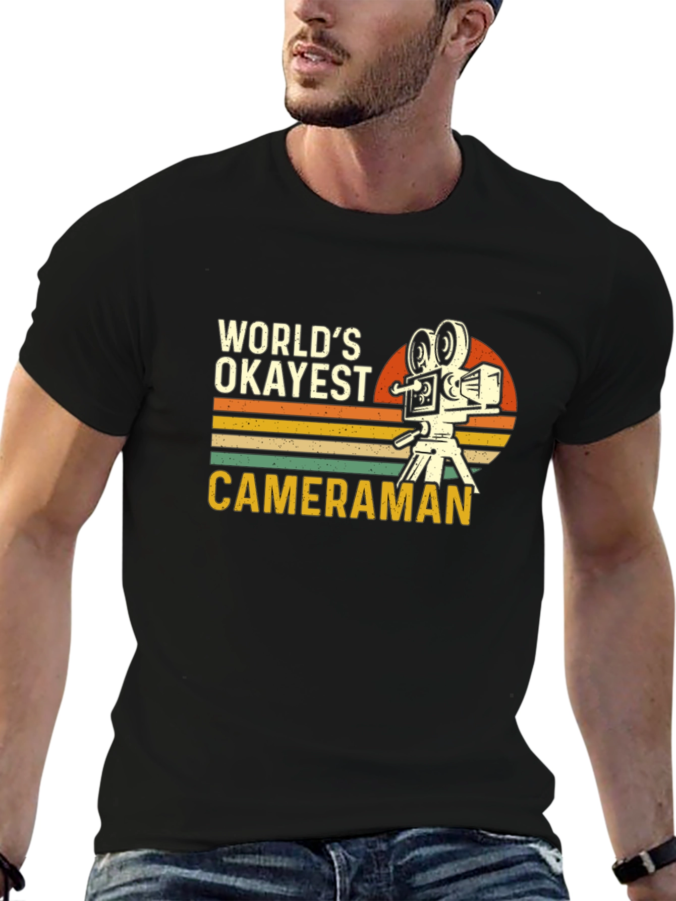 Worlds Okayest Cameraman Black T-Shirt