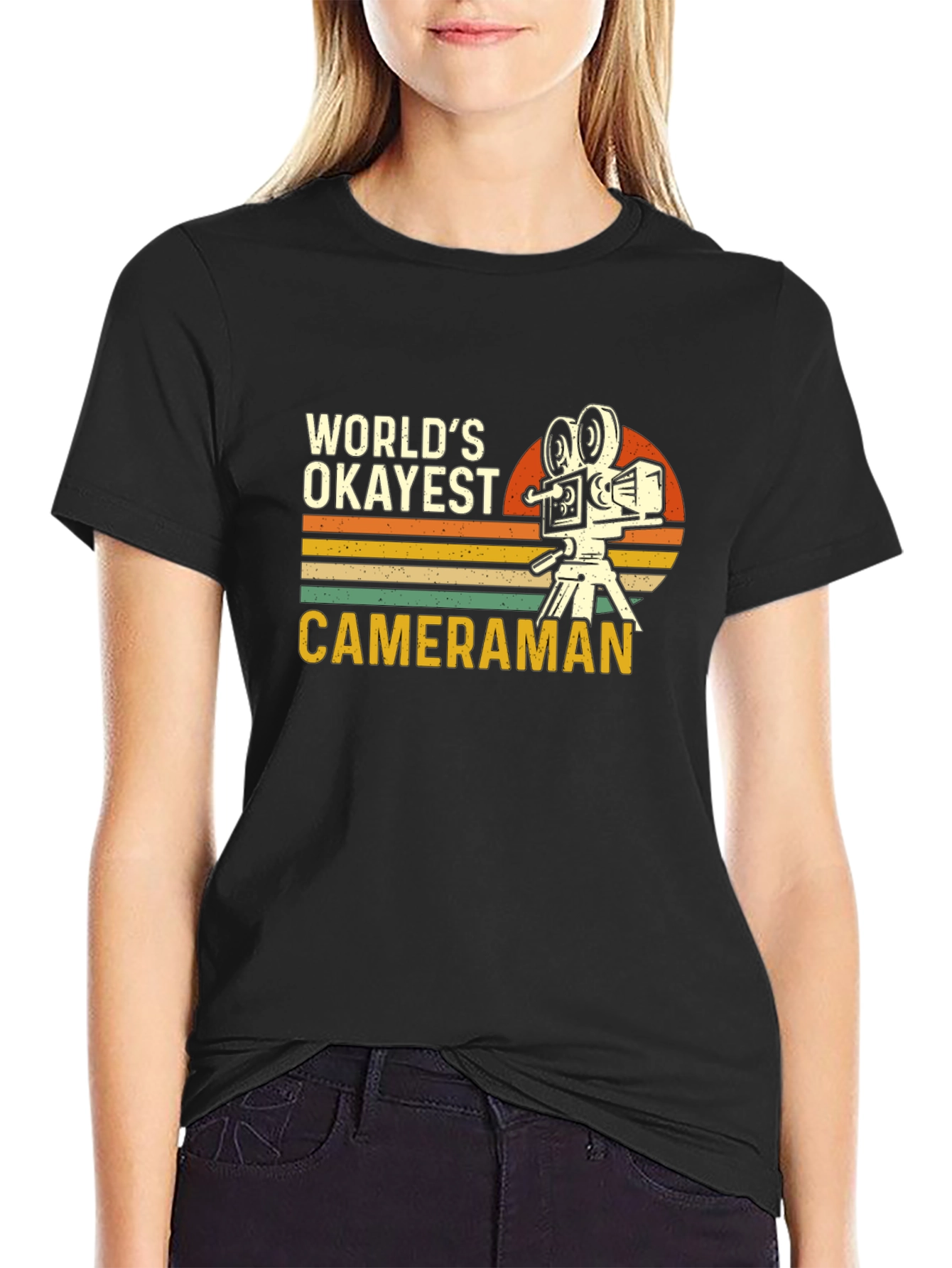 Worlds Okayest Cameraman Black T-Shirt