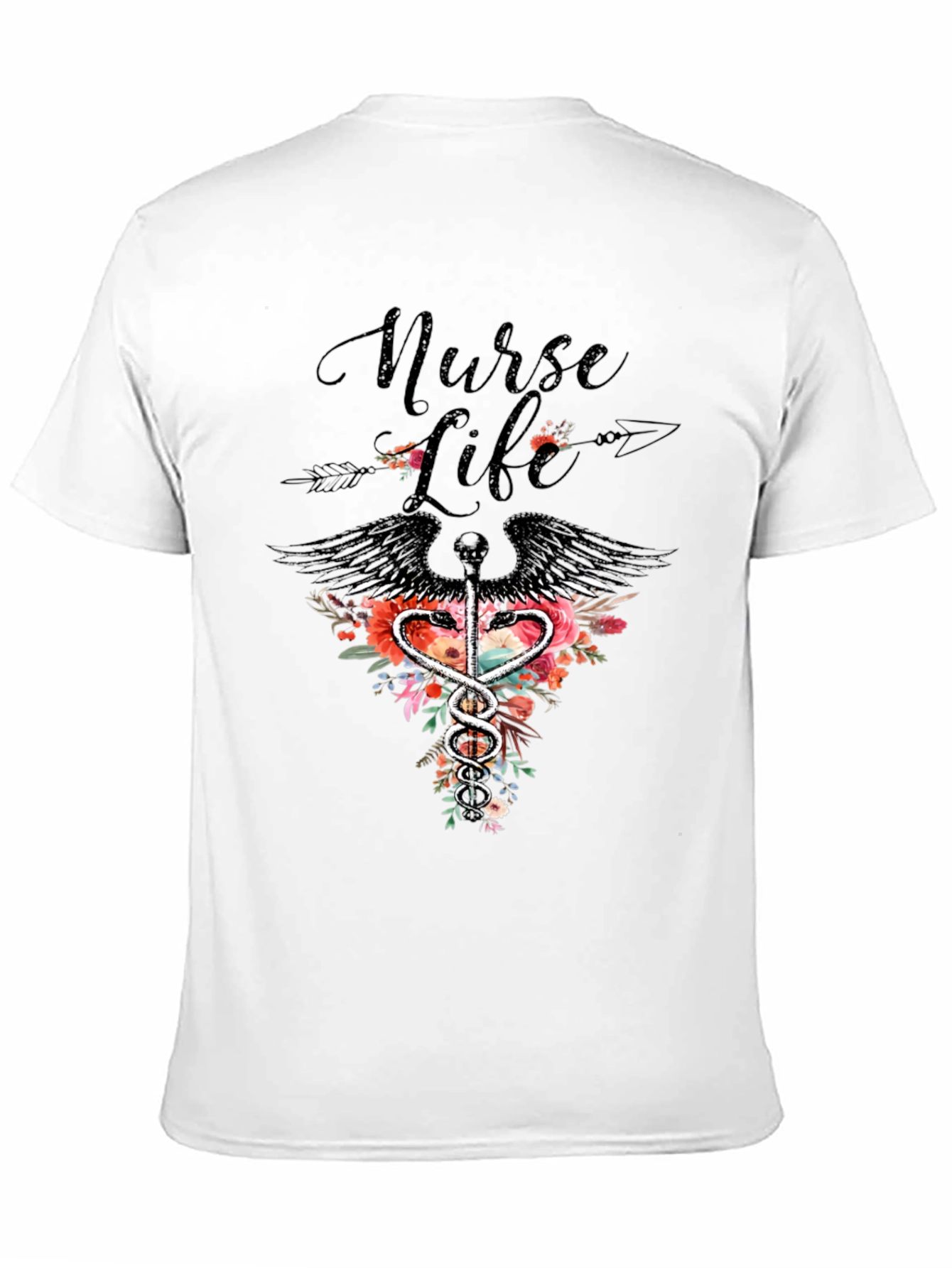 Nurse Life Floral Caduceus Graphic Tee