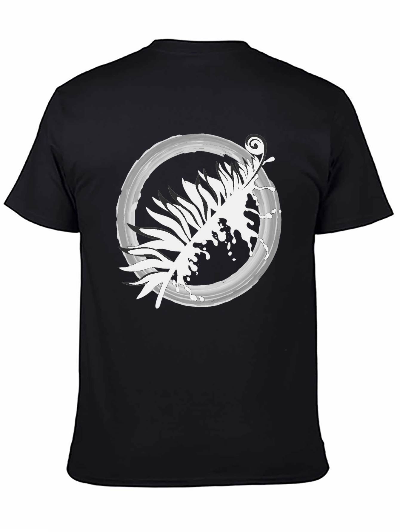 Abstract Leaf Design Black T-Shirt