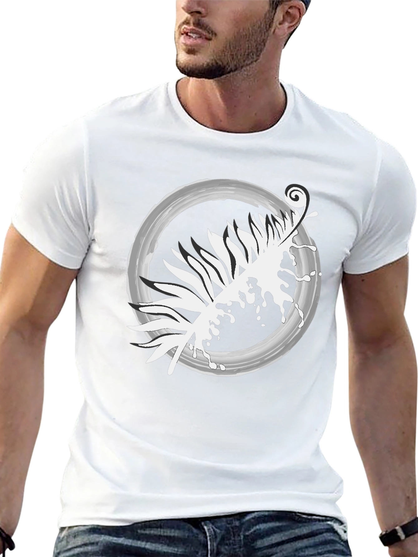 Abstract Leaf Design Black T-Shirt
