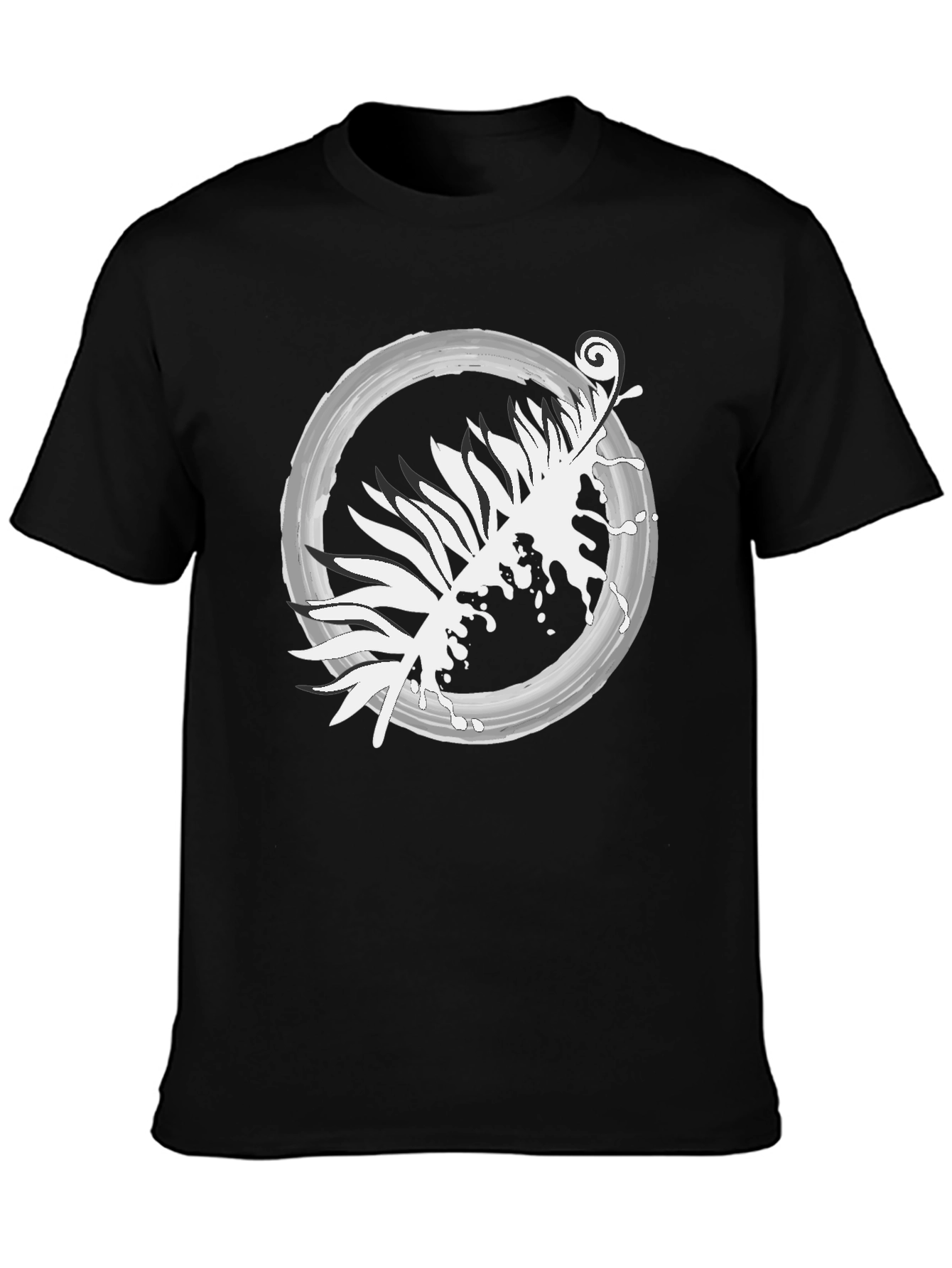 Abstract Leaf Design Black T-Shirt