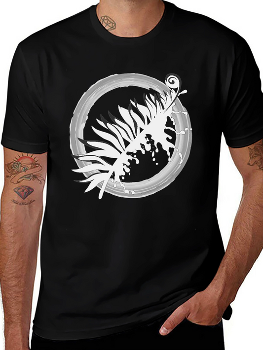 Abstract Leaf Design Black T-Shirt